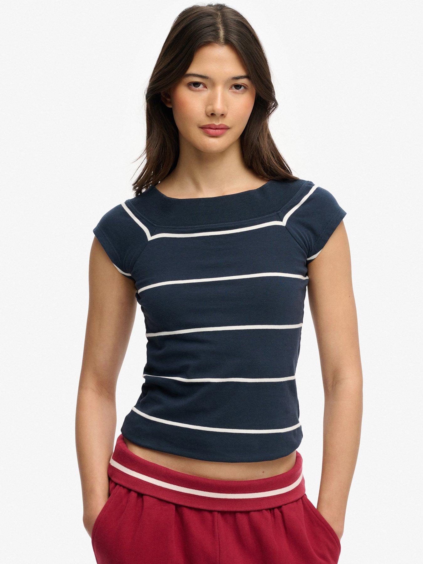 Superdry Off Shoulder Striped Top - Blue