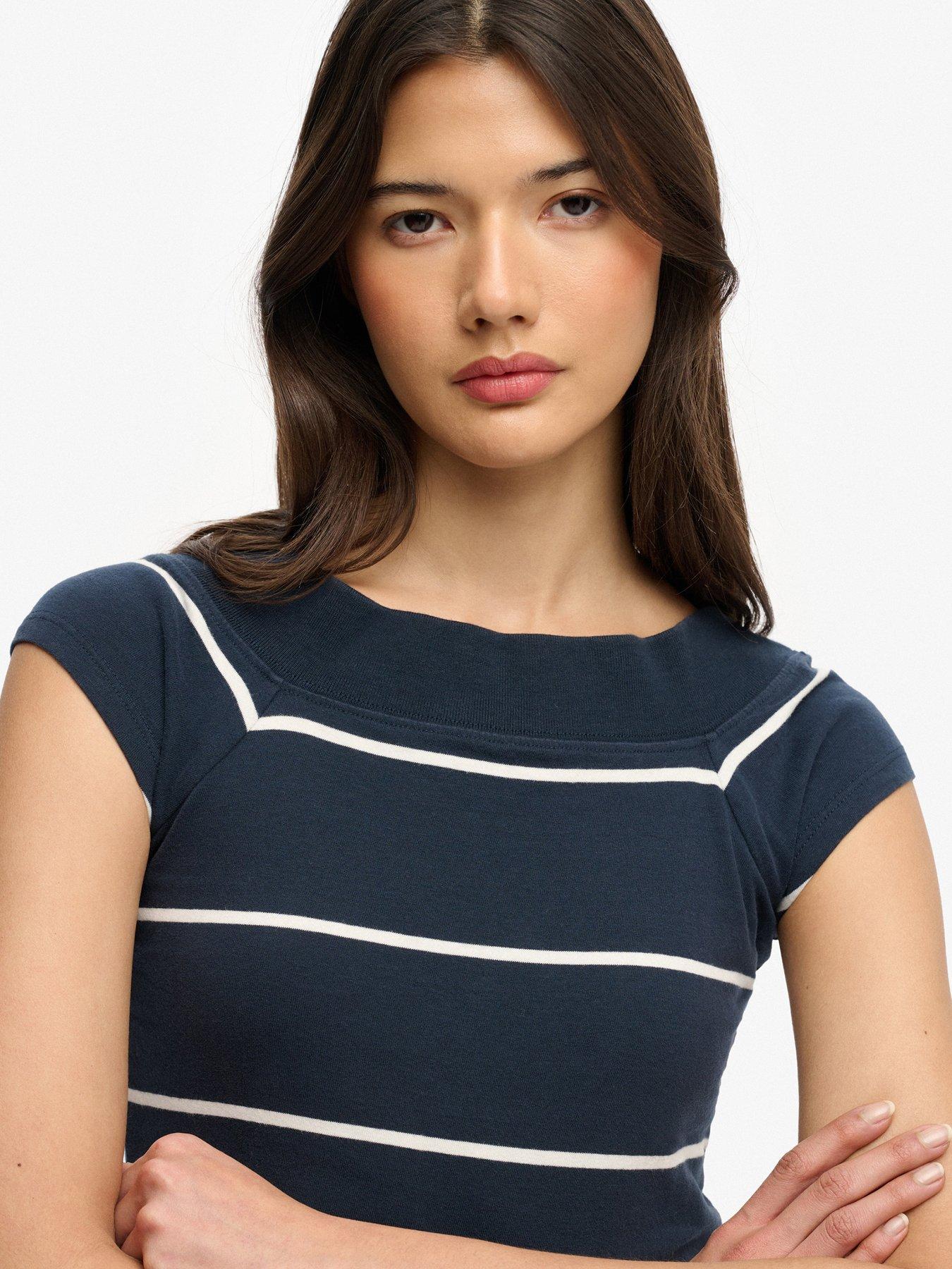 Image 4 of 5 of Superdry Off Shoulder Striped Top - Blue