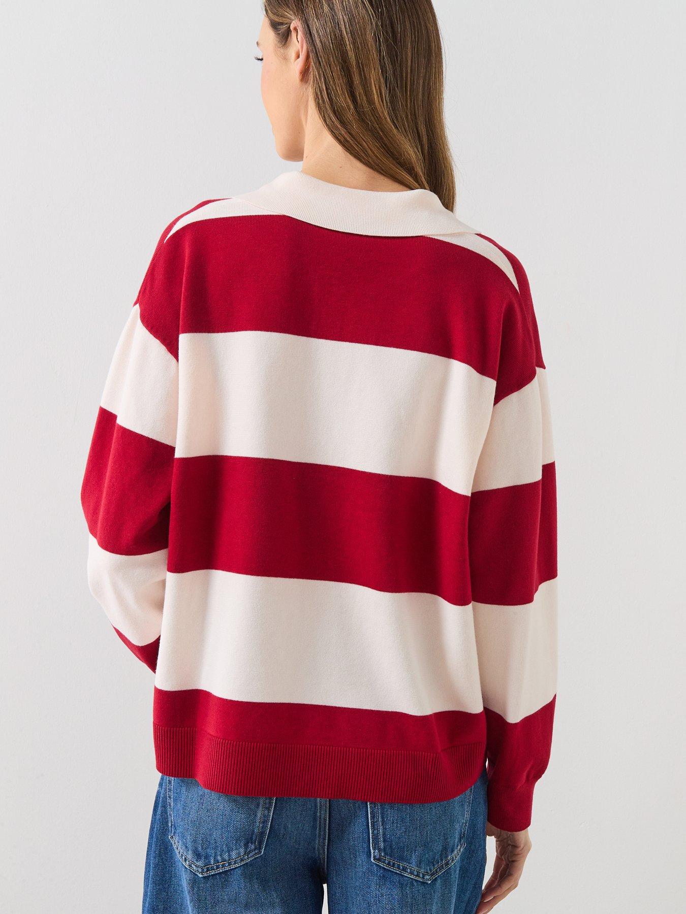 Image 2 of 6 of Mango Striped Polo-Neck Sweater - Red