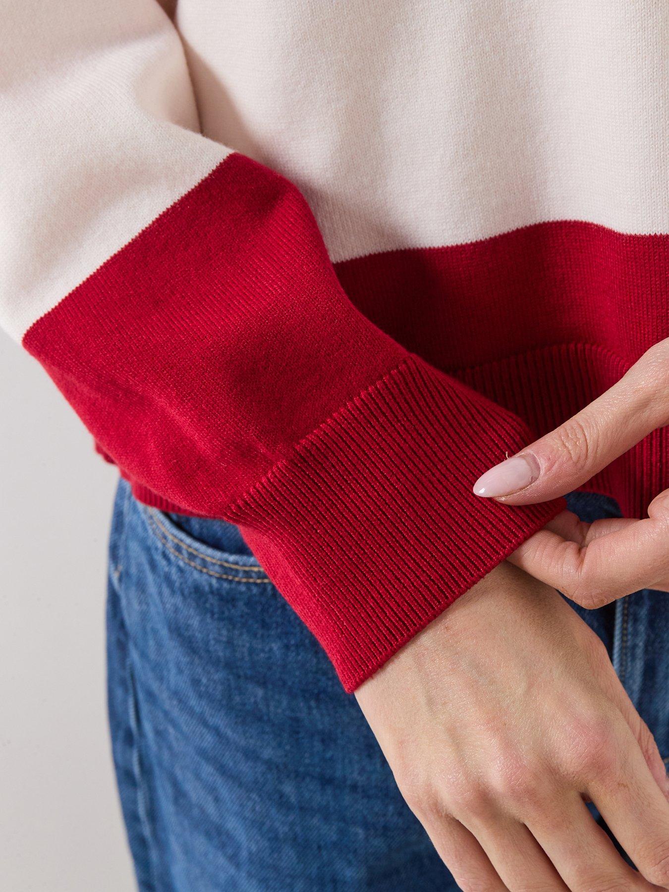 Image 4 of 6 of Mango Striped Polo-Neck Sweater - Red