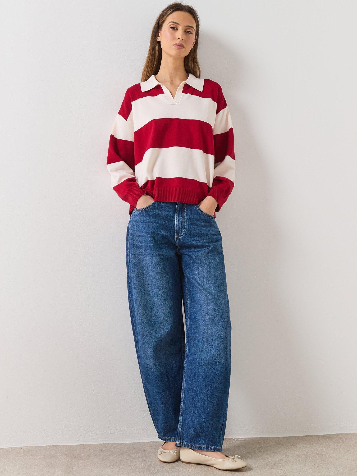 Image 5 of 6 of Mango Striped Polo-Neck Sweater - Red