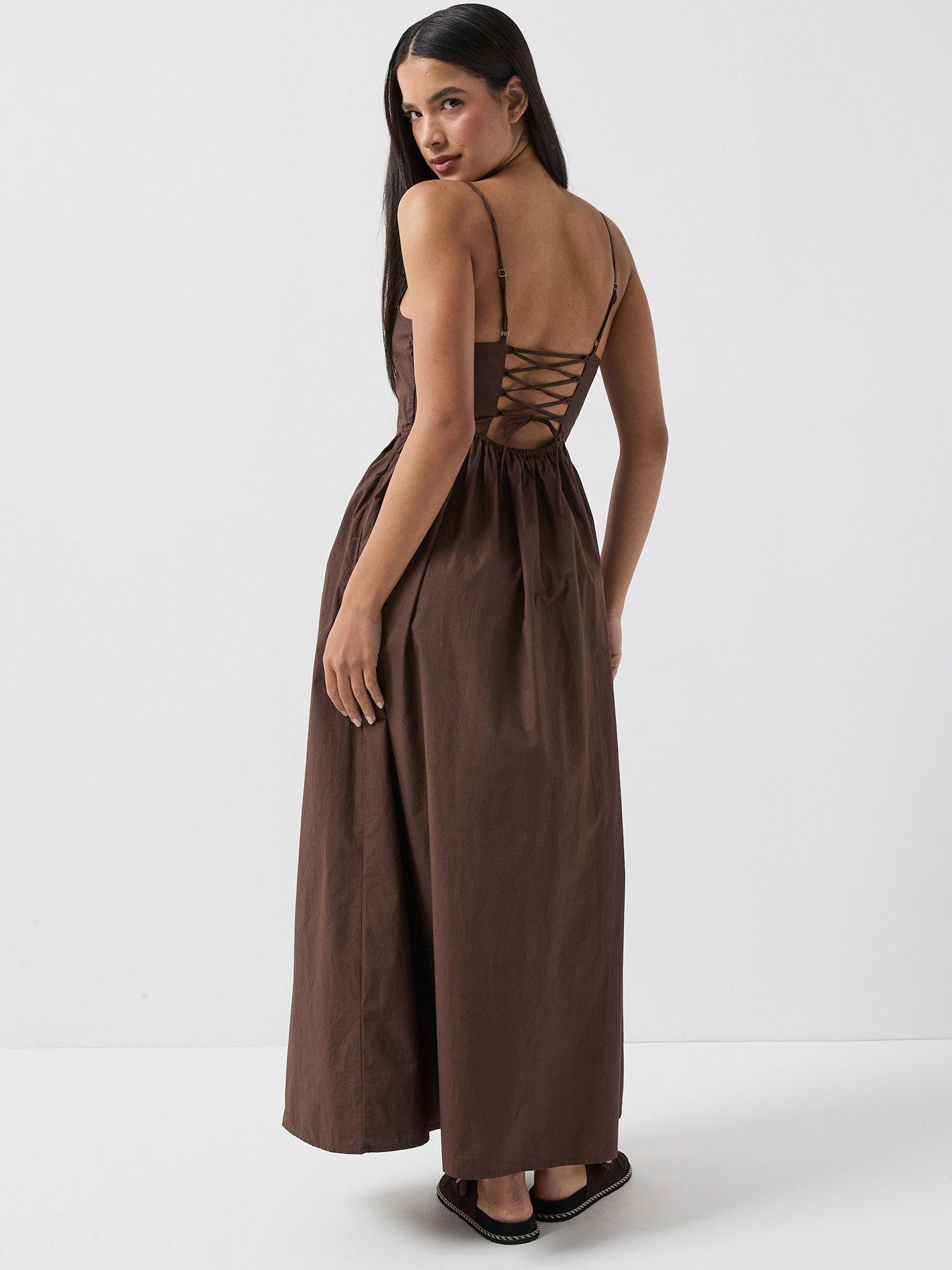 Only Onllikara Strappy Tie Back Maxi Dress - Brown