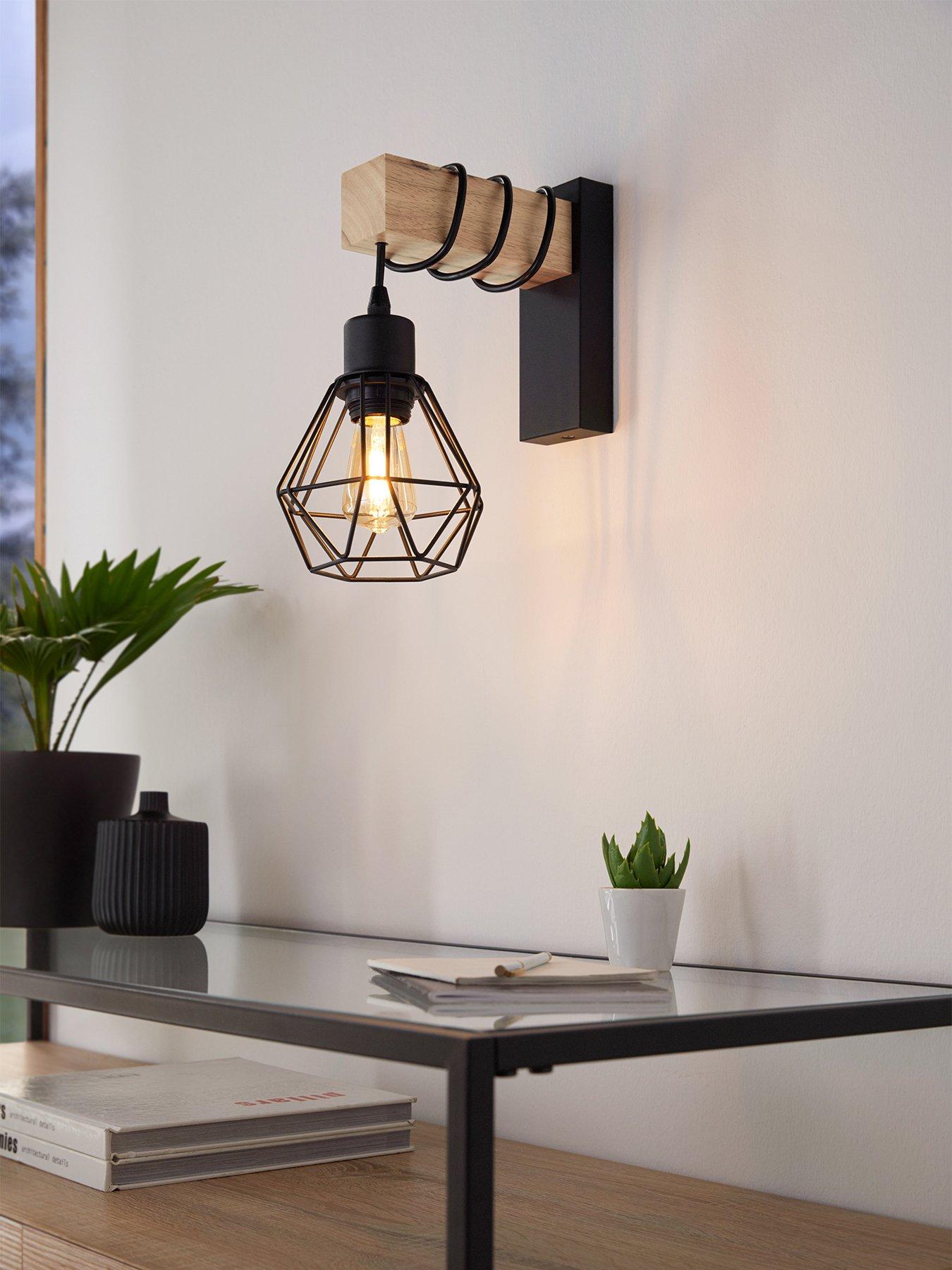 Image 1 of 4 of Eglo Townshend 5 Black/natural Wood Wall Light