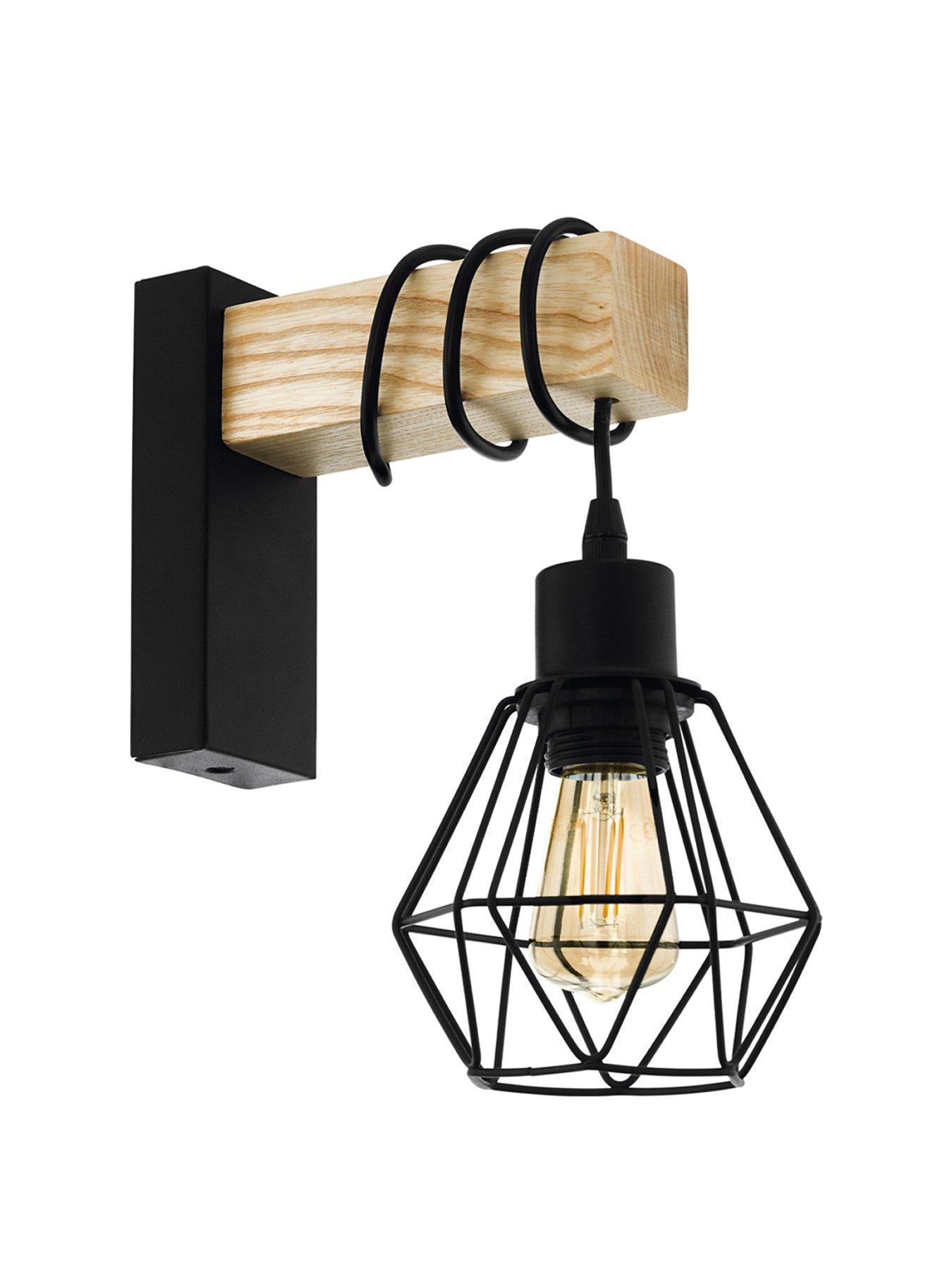 Image 2 of 4 of Eglo Townshend 5 Black/natural Wood Wall Light