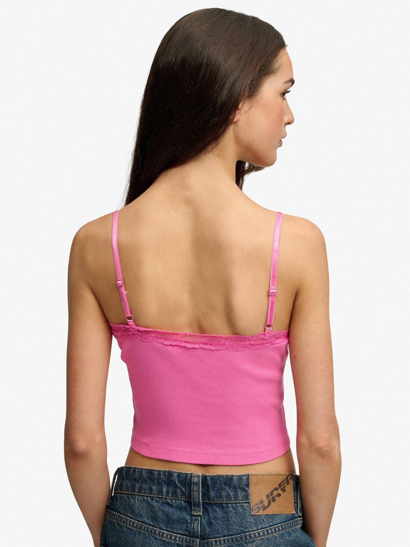 Image 2 of 6 of Superdry Essential Lace Trim Crop Cami Top - Fuchsia Pink