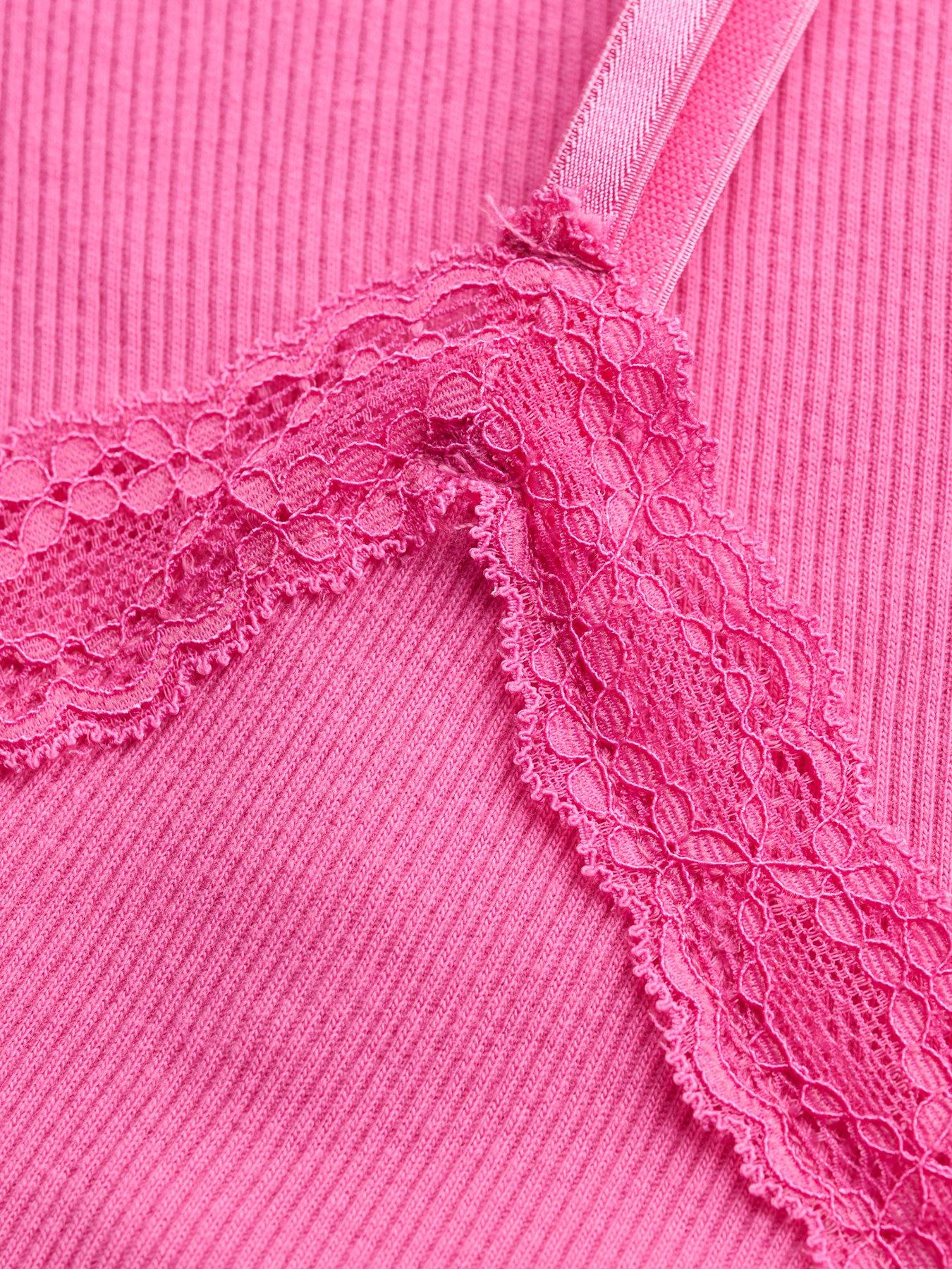 Image 6 of 6 of Superdry Essential Lace Trim Crop Cami Top - Fuchsia Pink