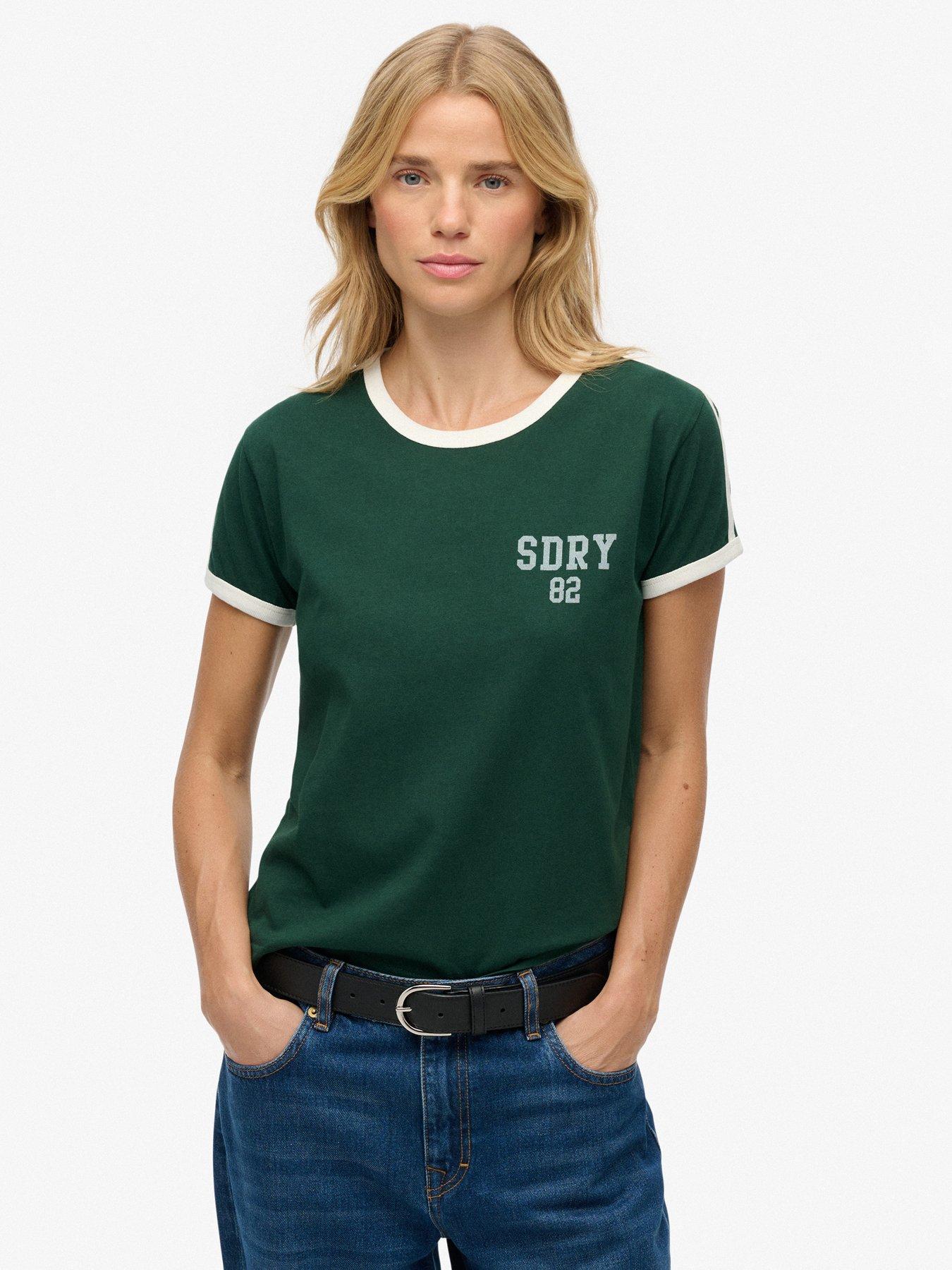 Image 1 of 4 of Superdry Athletic Essentials Side Stripe T-Shirt - Green