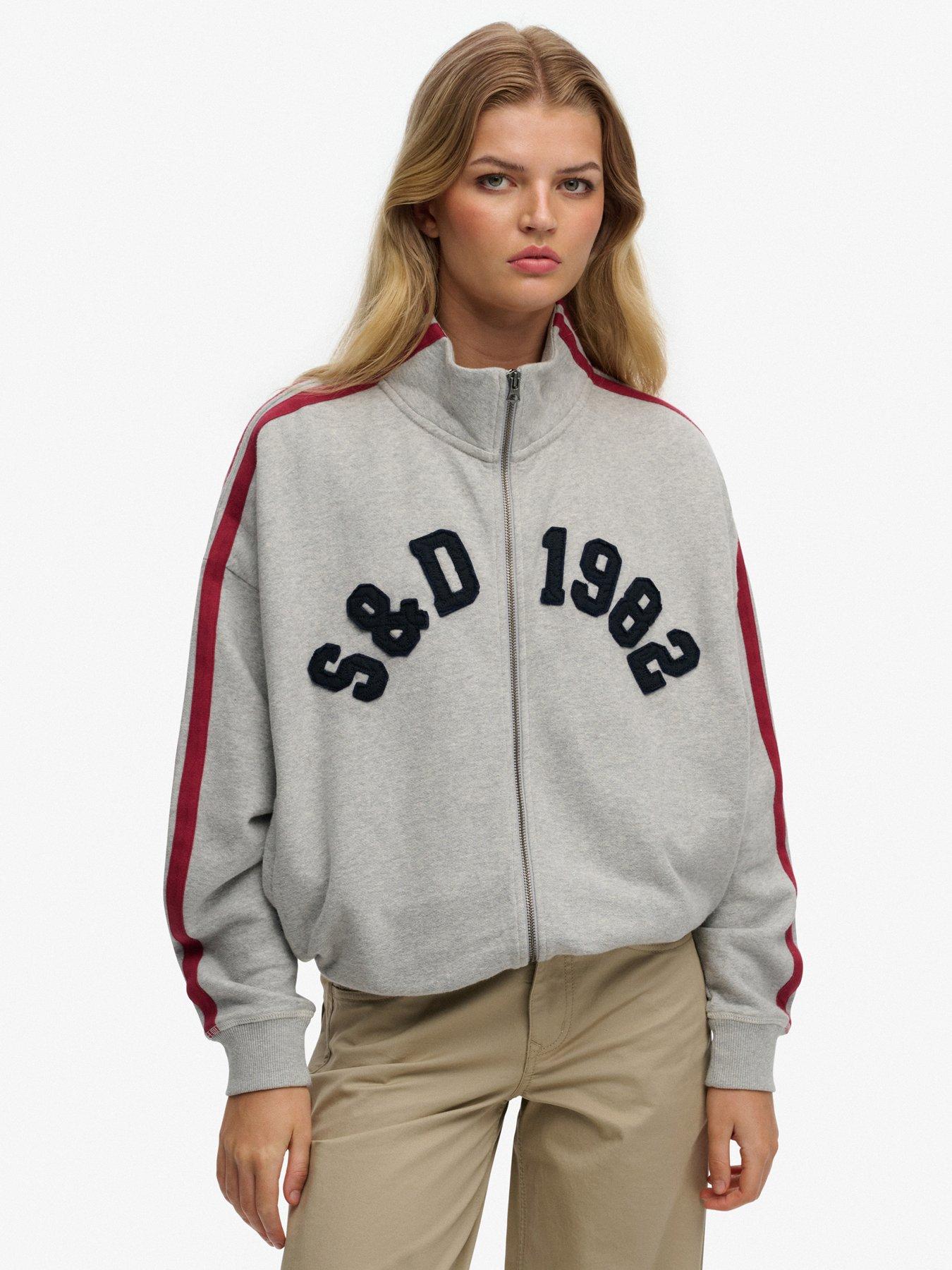 Superdry Athletic Essentials Applique Loose Zip Track Top, Grey, Size 10, Women