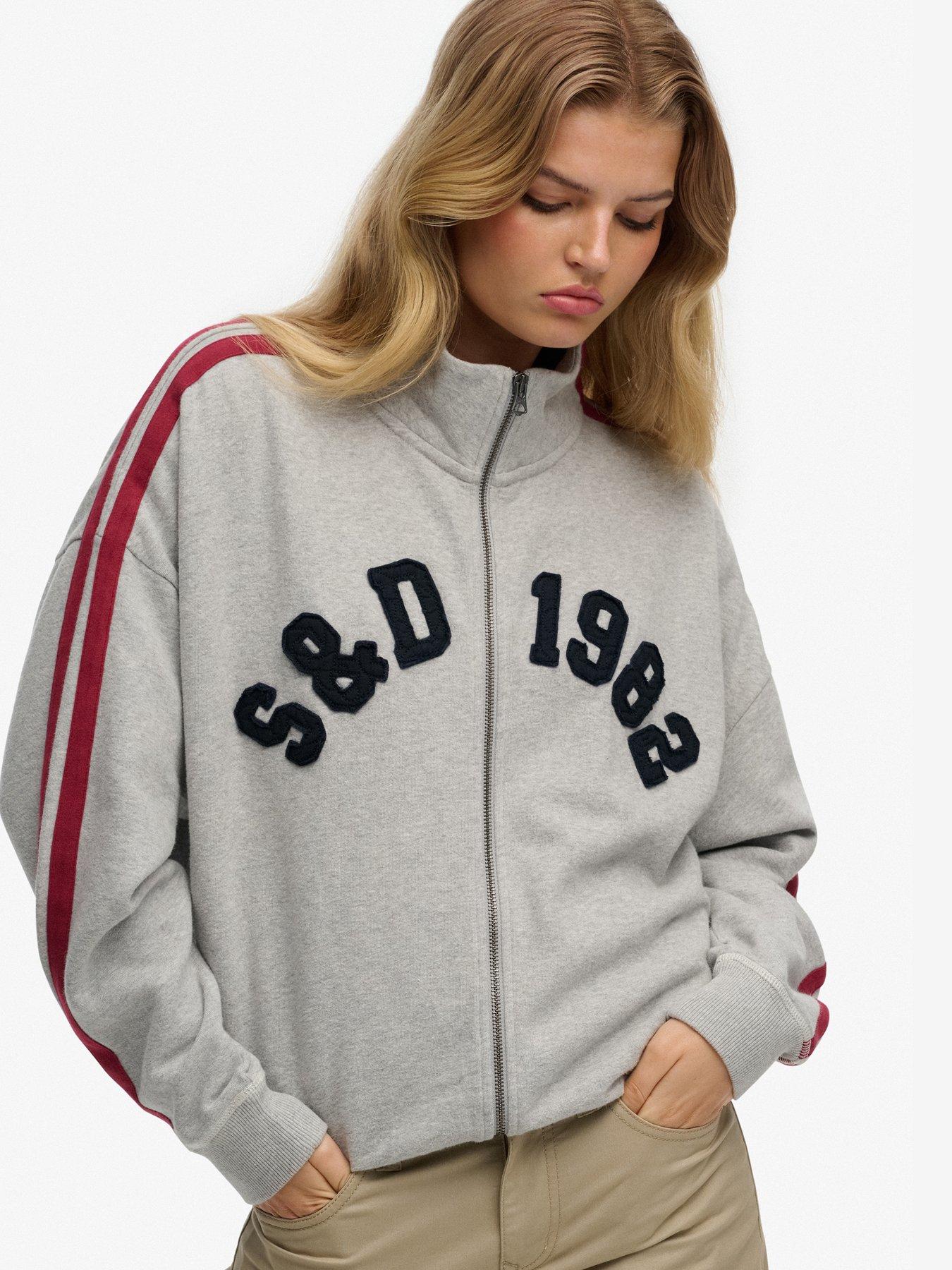 Image 4 of 5 of Superdry Athletic Essentials Applique Loose Zip Track Top - Grey