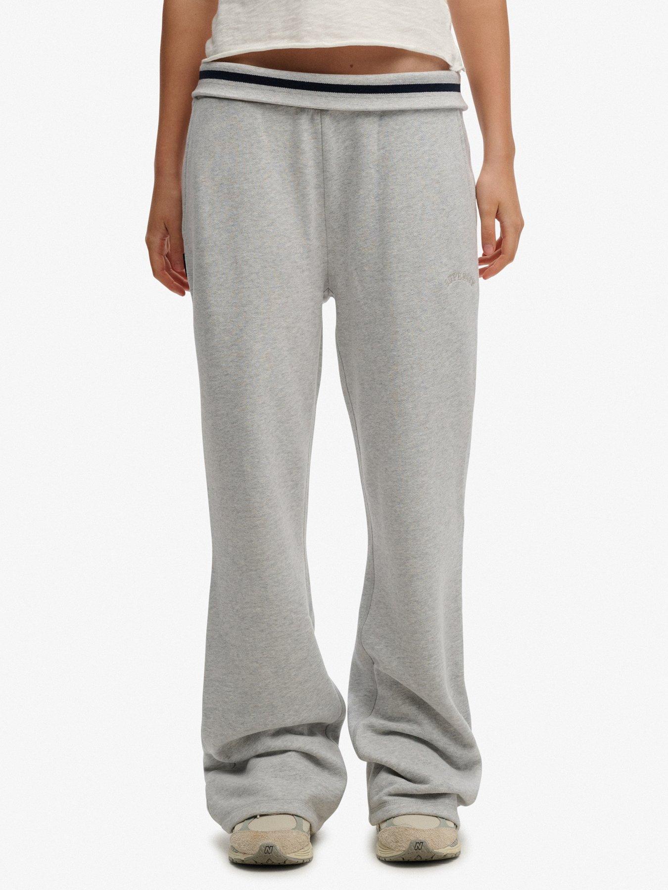 Superdry Essential Logo Low Rise Flare Jogger, Grey, Size 8, Women