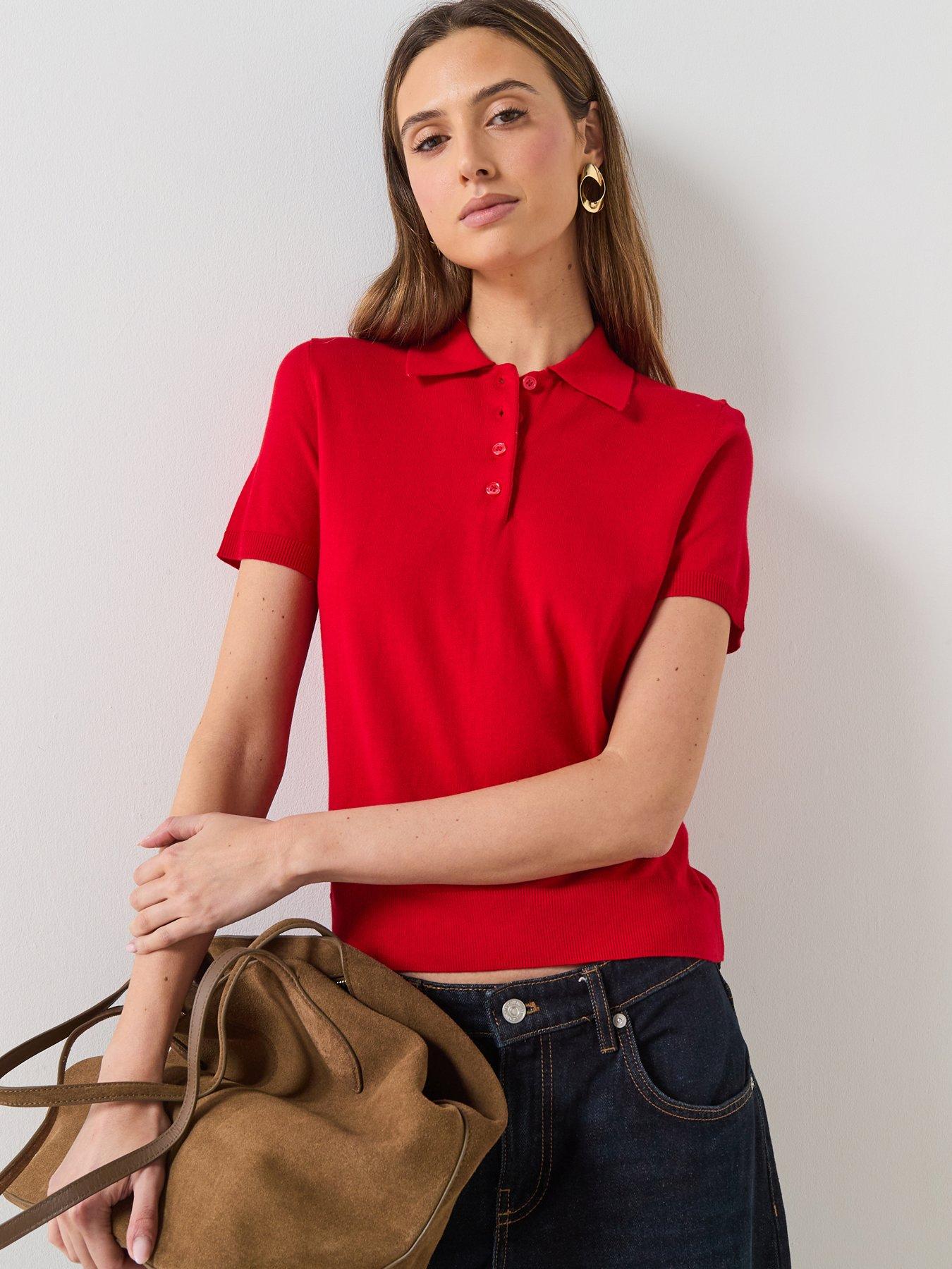 Mango Polo Neck Short Sleeved Sweater - Red