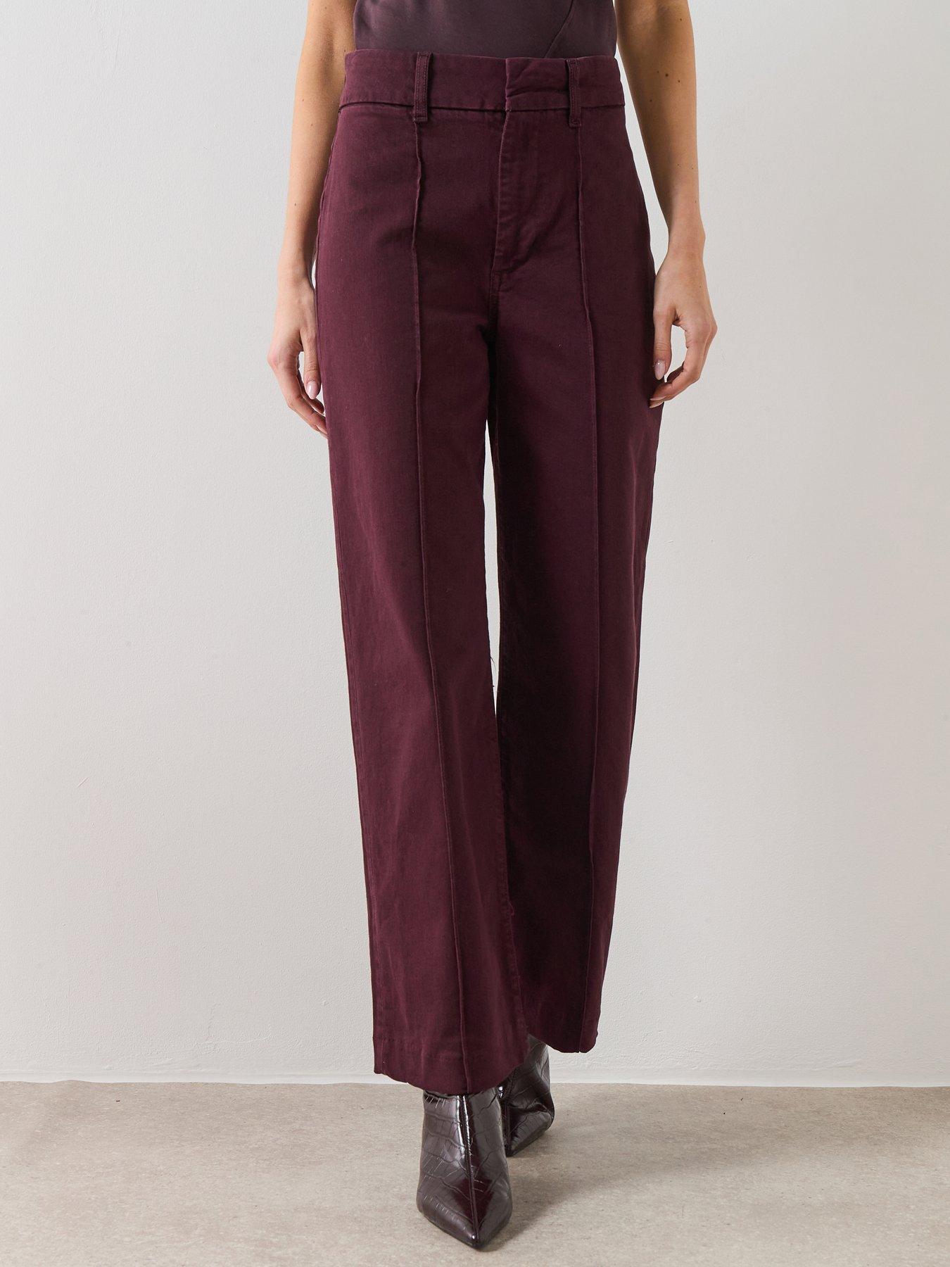 Mango High-Waisted Wide-leg Jeans with Stitch Front Detail - Red