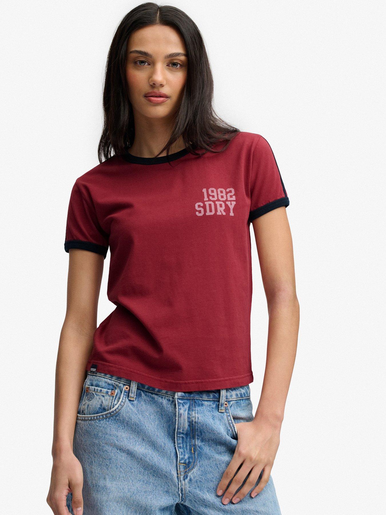 Superdry Athletic Essentials T-Shirt, Red, Size 10, Women