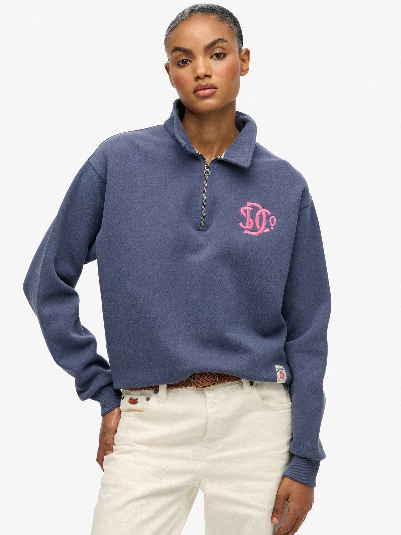 Superdry SD&Co. Collared Half Zip Sweatshirt, Blue, Size 12, Women