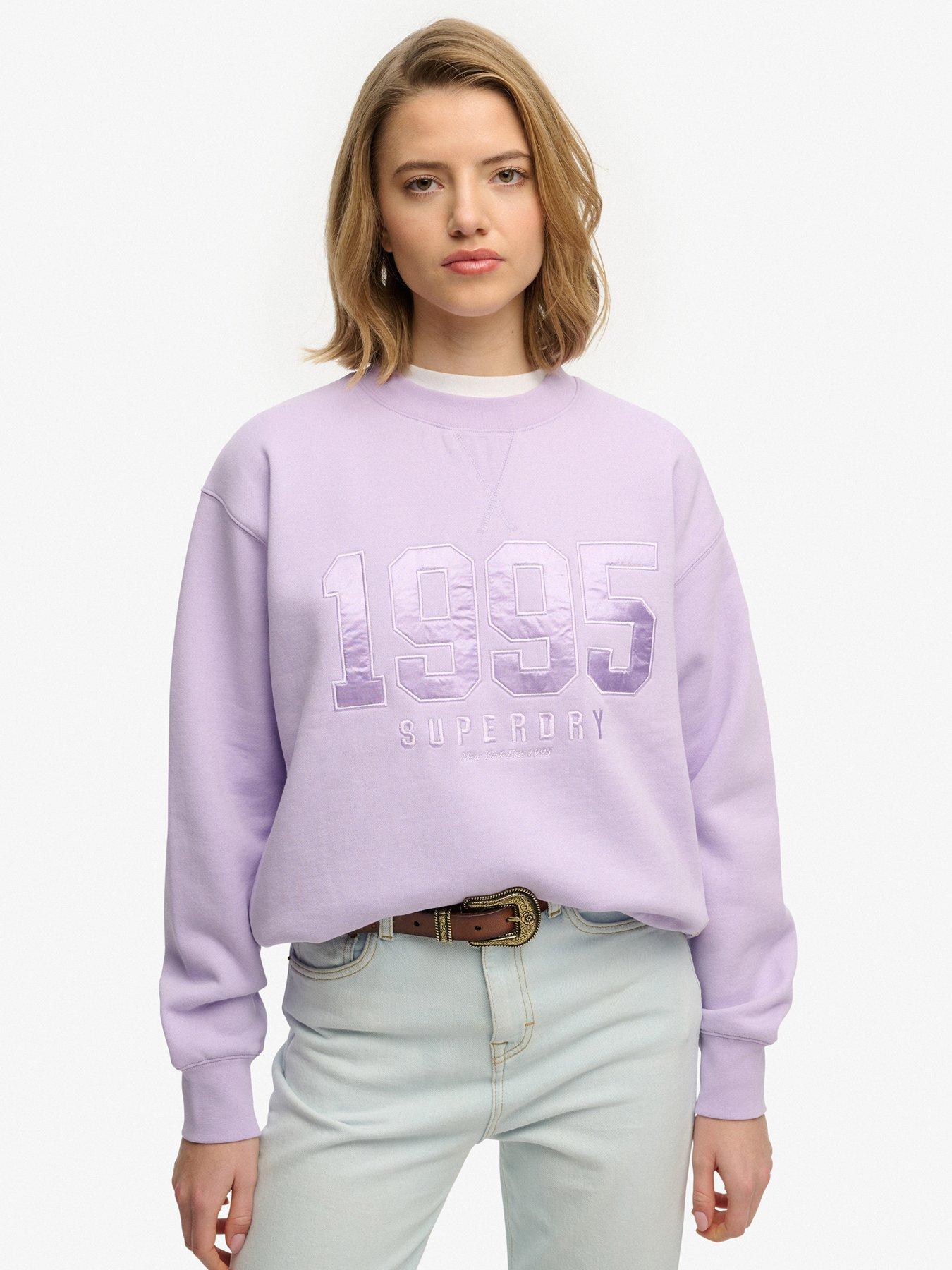 Superdry Varsity Satin Applique Crew Sweatshirt - Purple