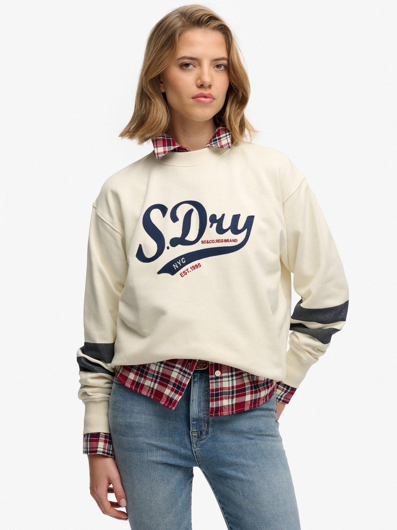 Superdry Varsity Script Loose Crew Sweatshirt - Cream