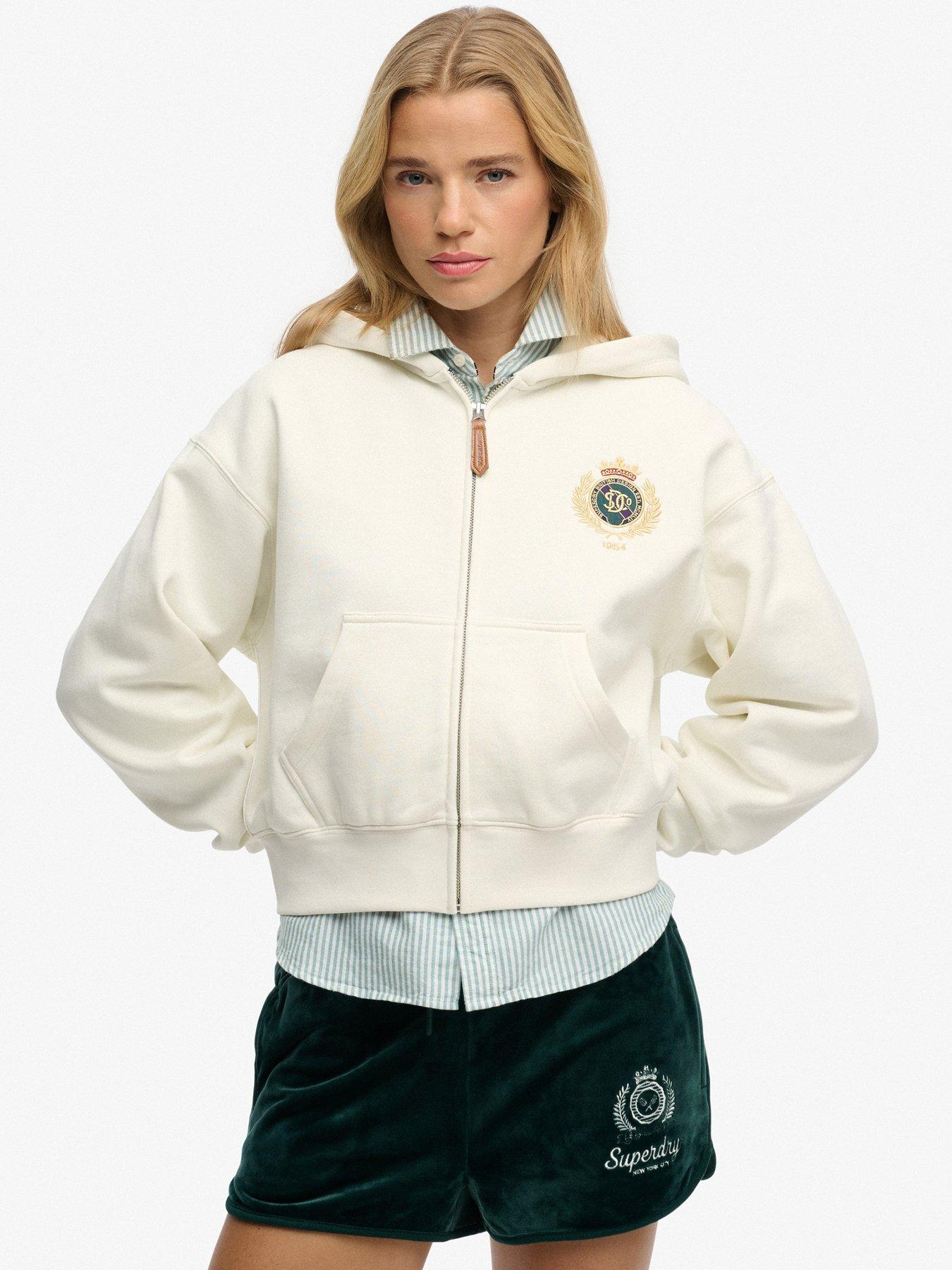 Image 1 of 5 of Superdry Country Club Zip Up Hoodie - White