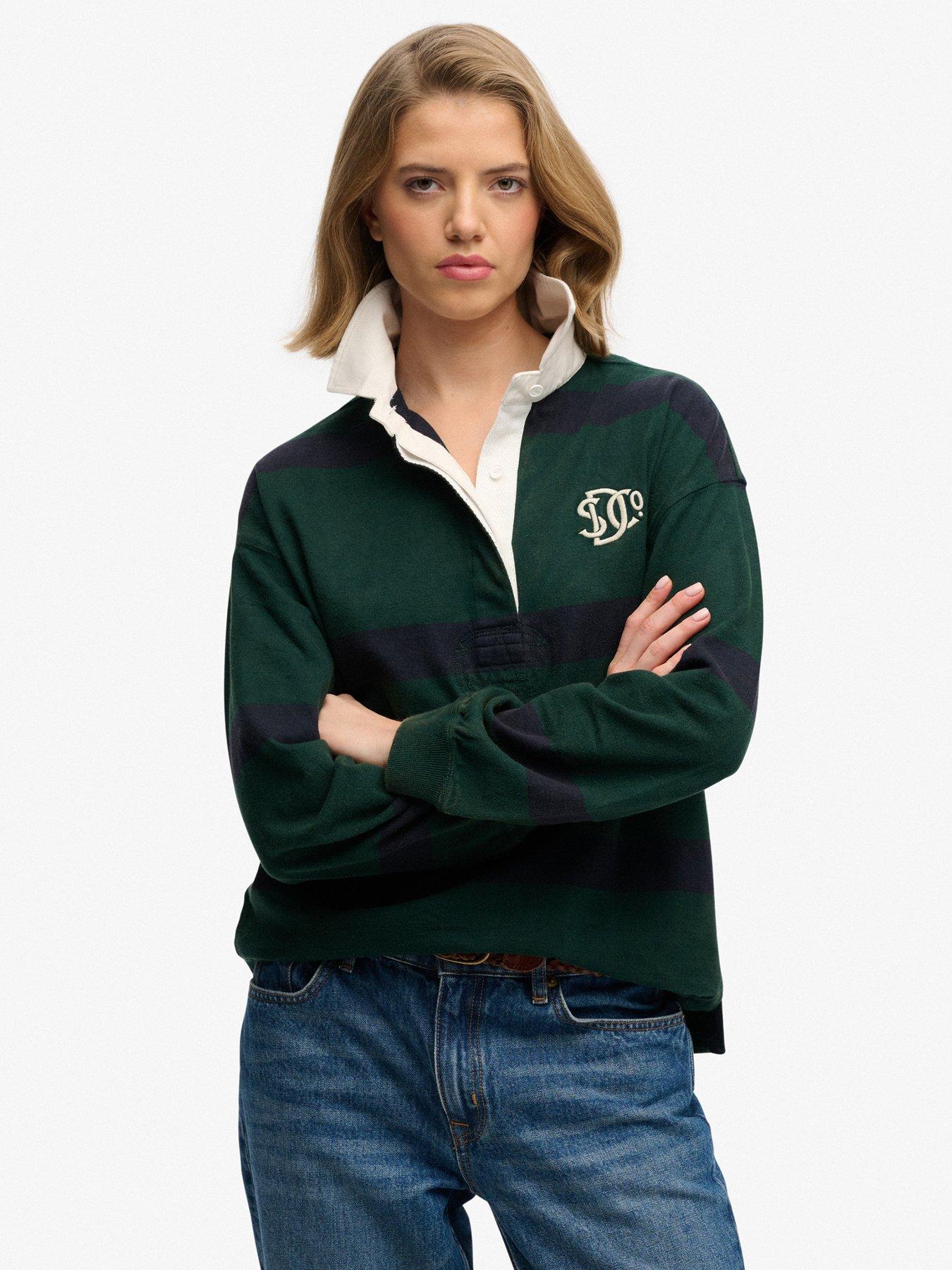 Image 1 of 6 of Superdry Heritage Stripe Rugby Top - Green