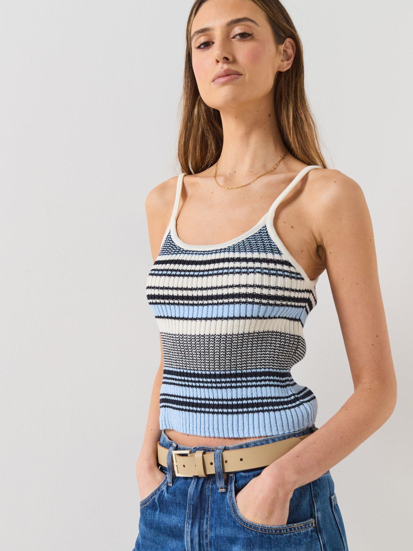 Image 1 of 6 of Mango Striped Knitted Fitted Top - Blue