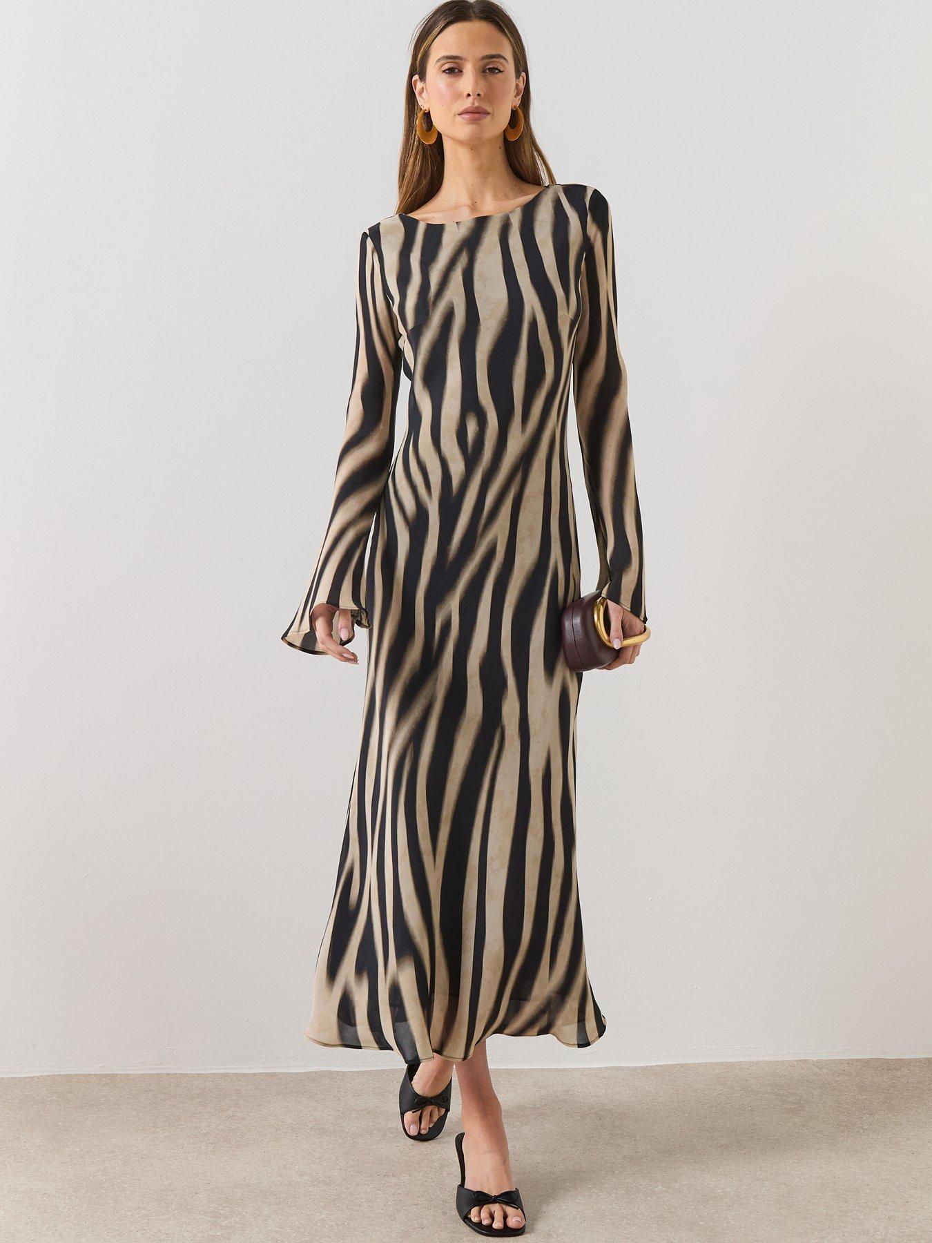 Image 1 of 6 of Mango A-line Animal-Print Dress - Black