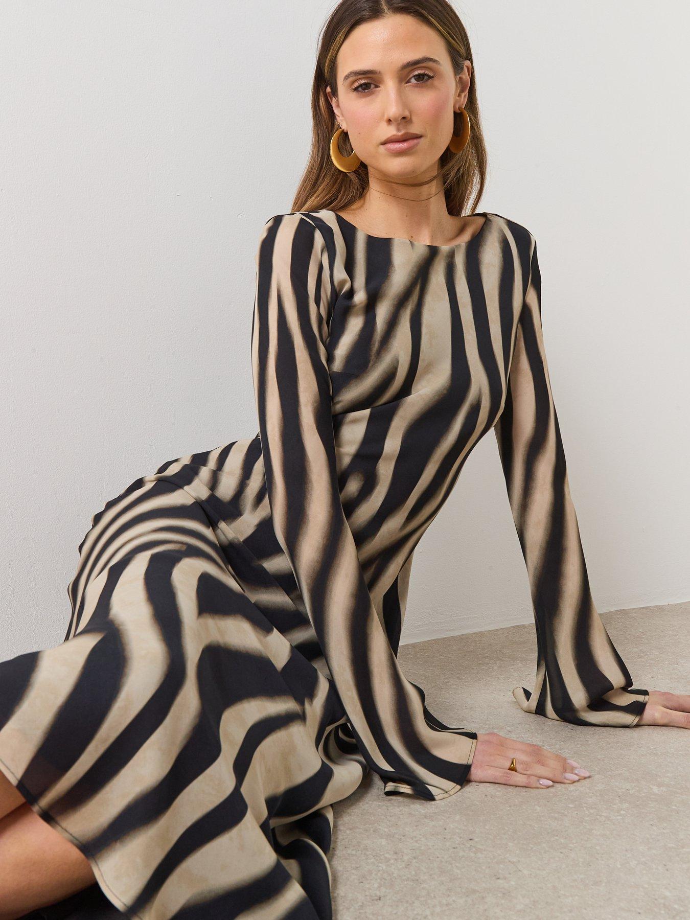 Image 3 of 6 of Mango A-line Animal-Print Dress - Black