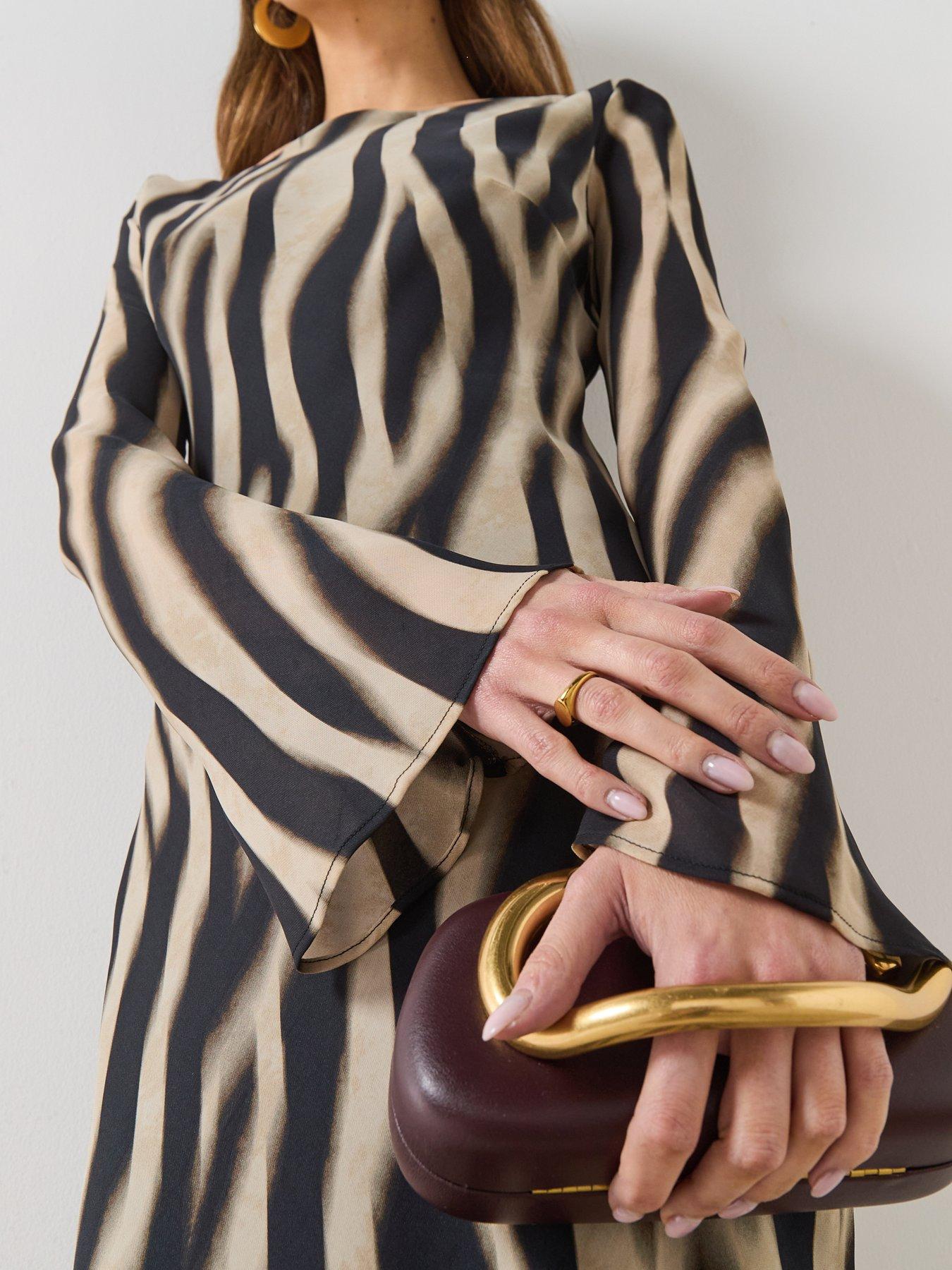 Image 4 of 6 of Mango A-line Animal-Print Dress - Black