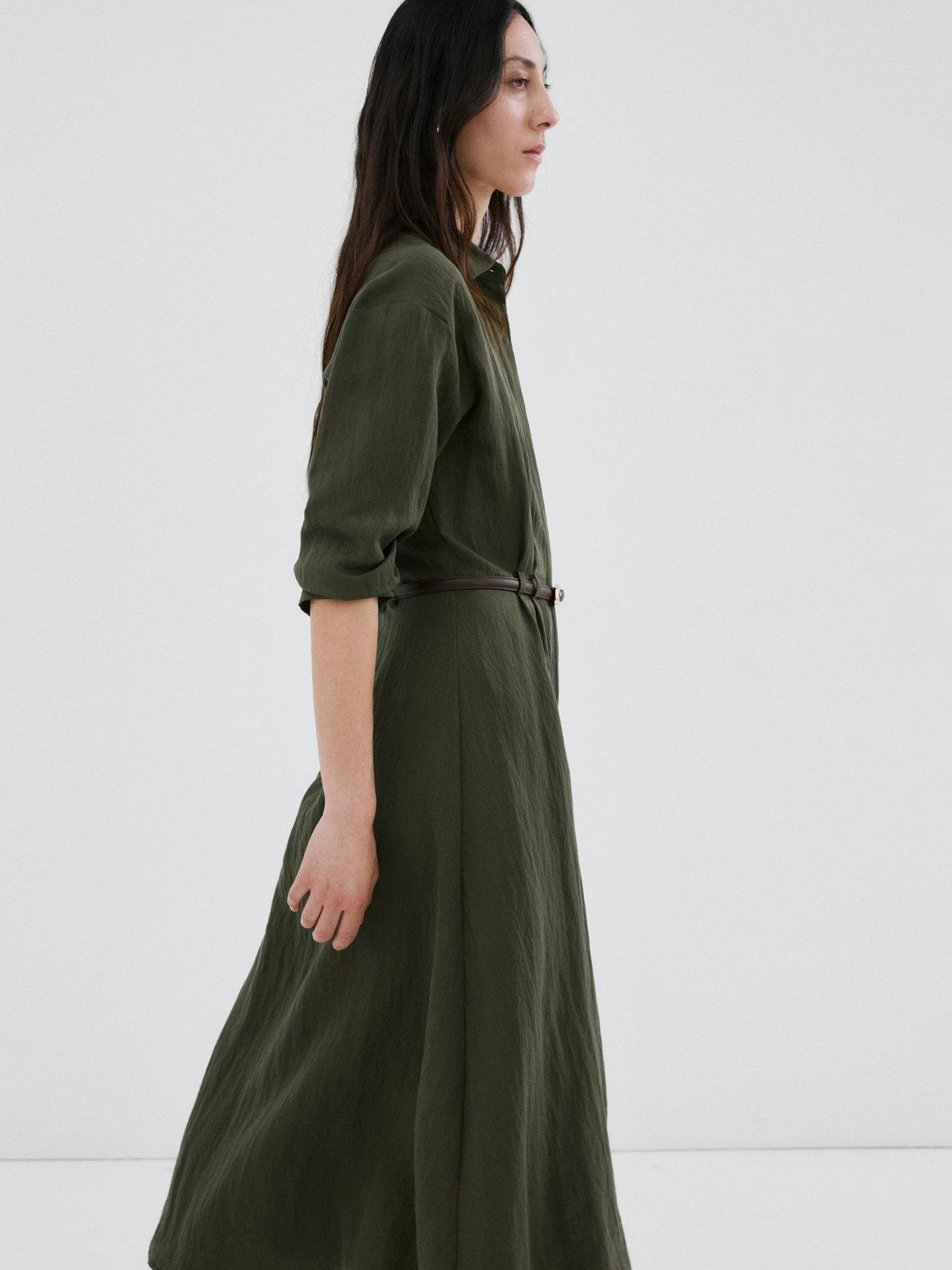 Image 2 of 7 of Mango Lyocell Belted Shirt Dress - Khaki