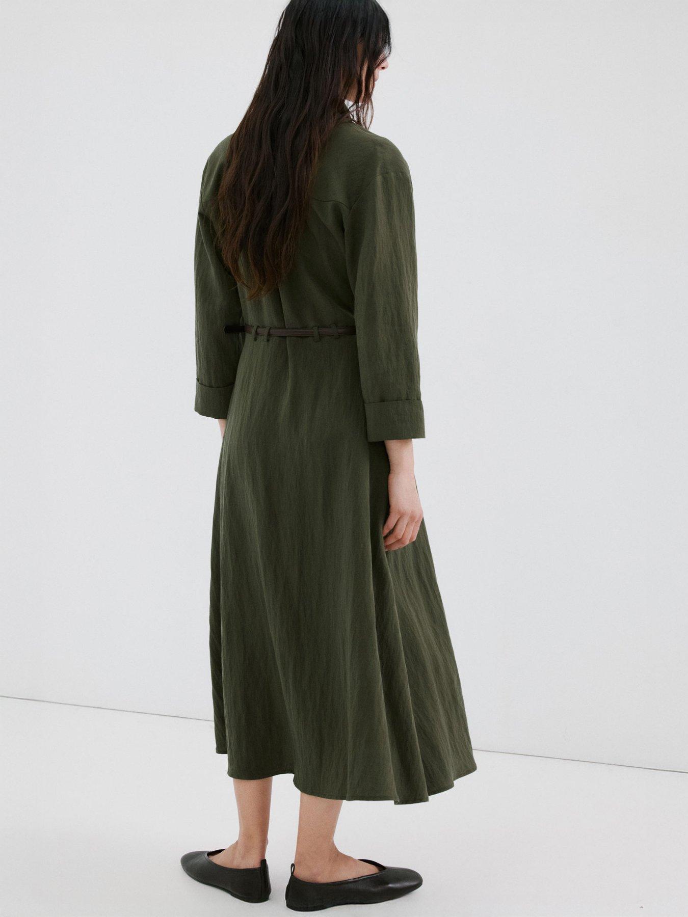 Image 3 of 7 of Mango Lyocell Belted Shirt Dress - Khaki