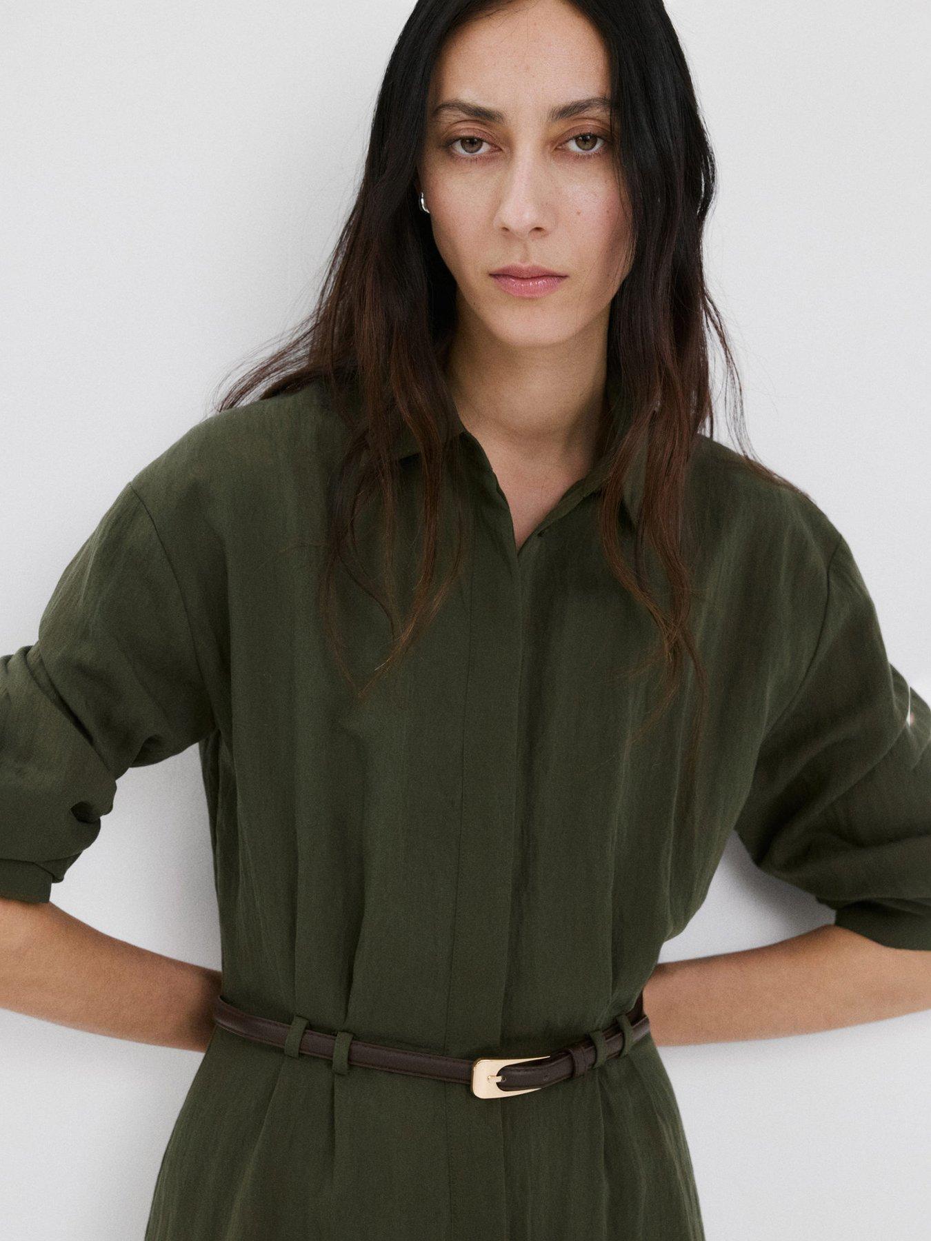 Image 4 of 7 of Mango Lyocell Belted Shirt Dress - Khaki