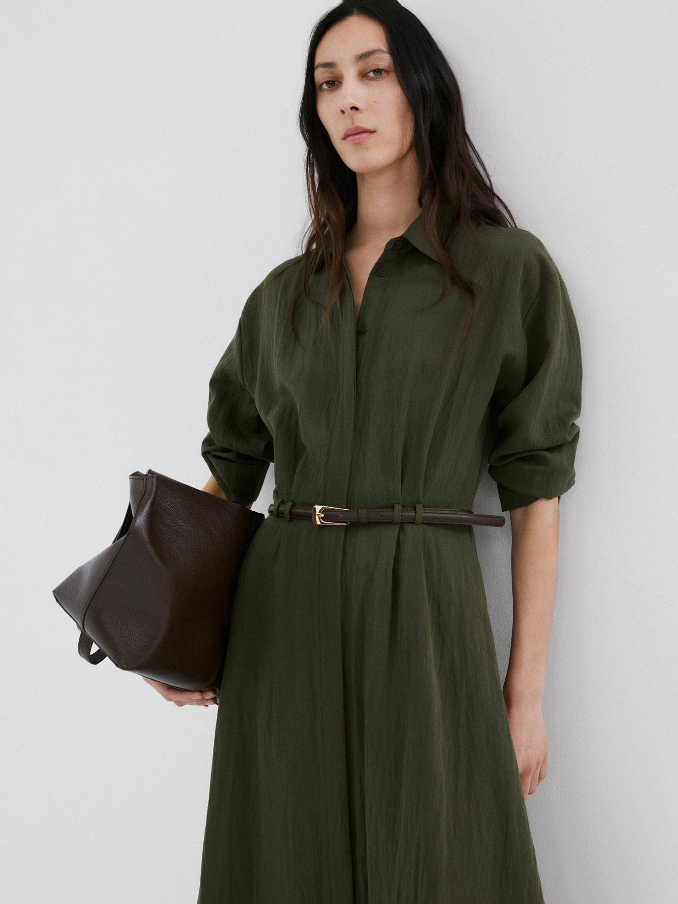 Image 5 of 7 of Mango Lyocell Belted Shirt Dress - Khaki