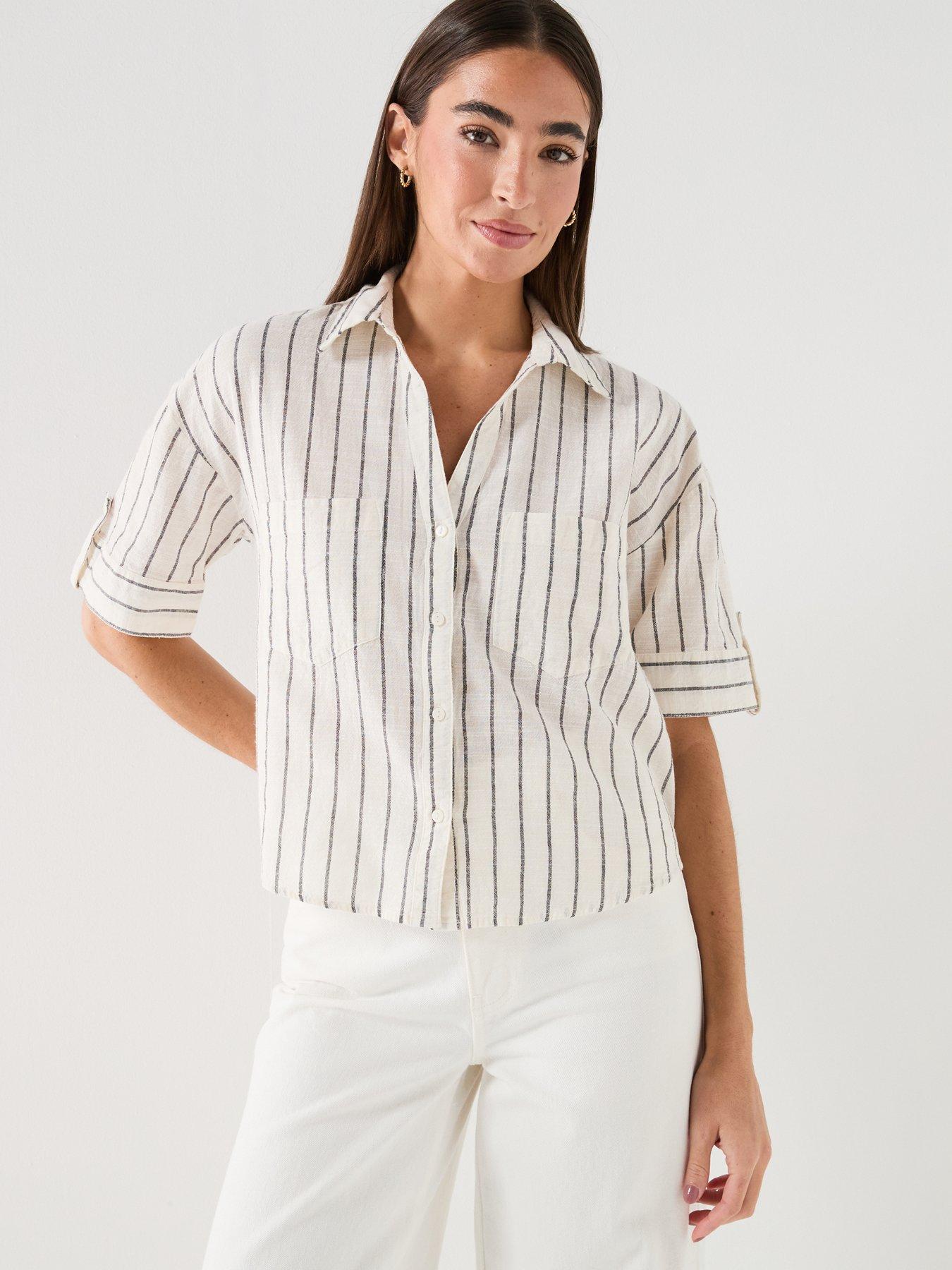 Only Onltizana Stripe Short Sleeve Shirt - Grey