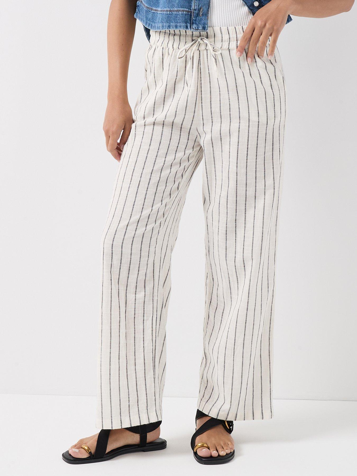 Image 1 of 5 of Only Onltizana Stripe Loose Co-ord Pants - White