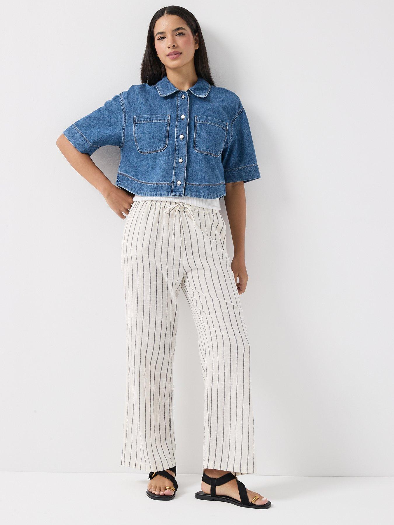 Image 3 of 5 of Only Onltizana Stripe Loose Co-ord Pants - White
