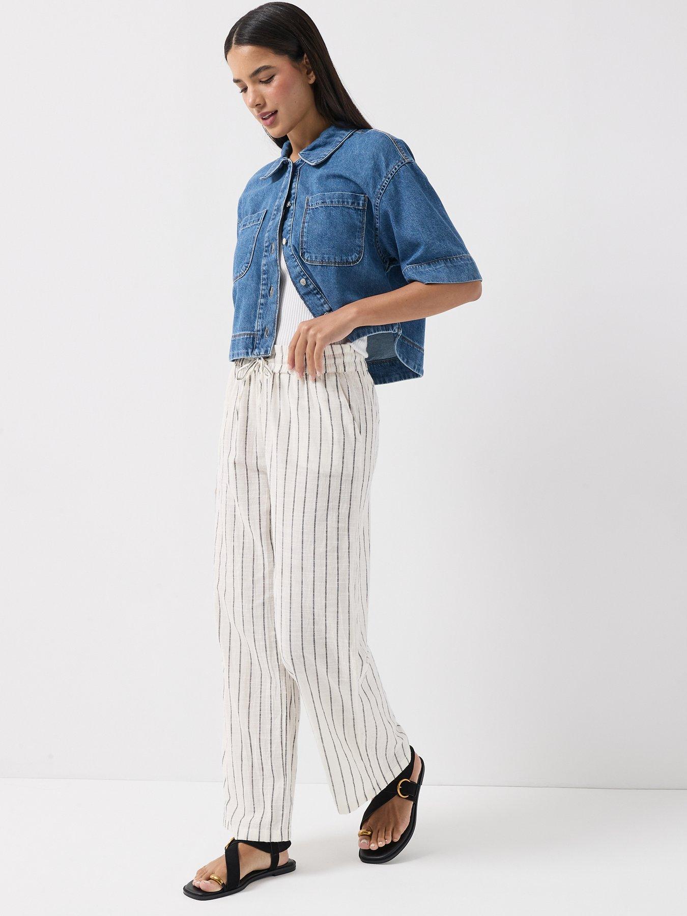 Image 5 of 5 of Only Onltizana Stripe Loose Co-ord Pants - White