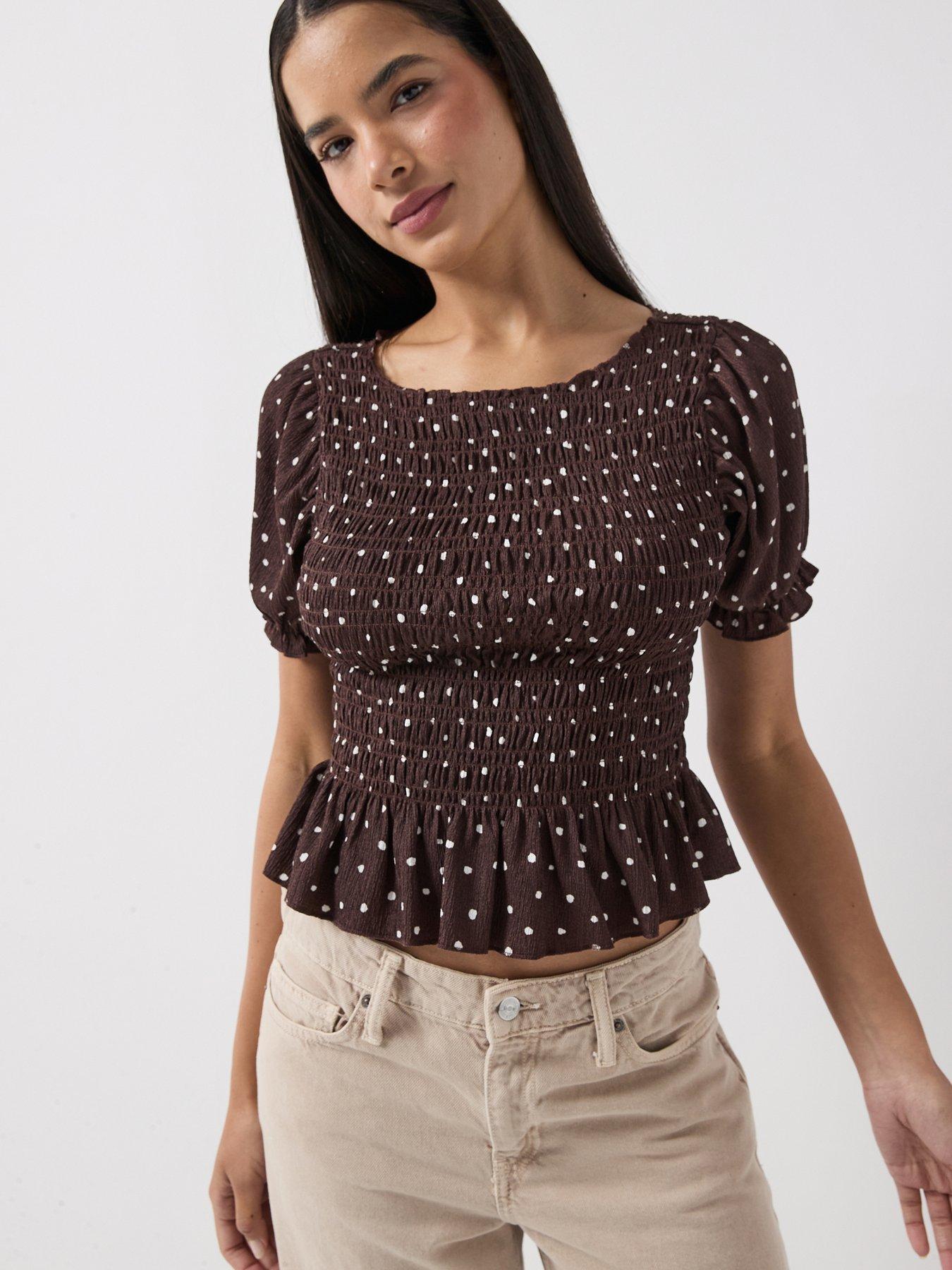Only: Onlmolly Short Sleeve Smock Top - Brown