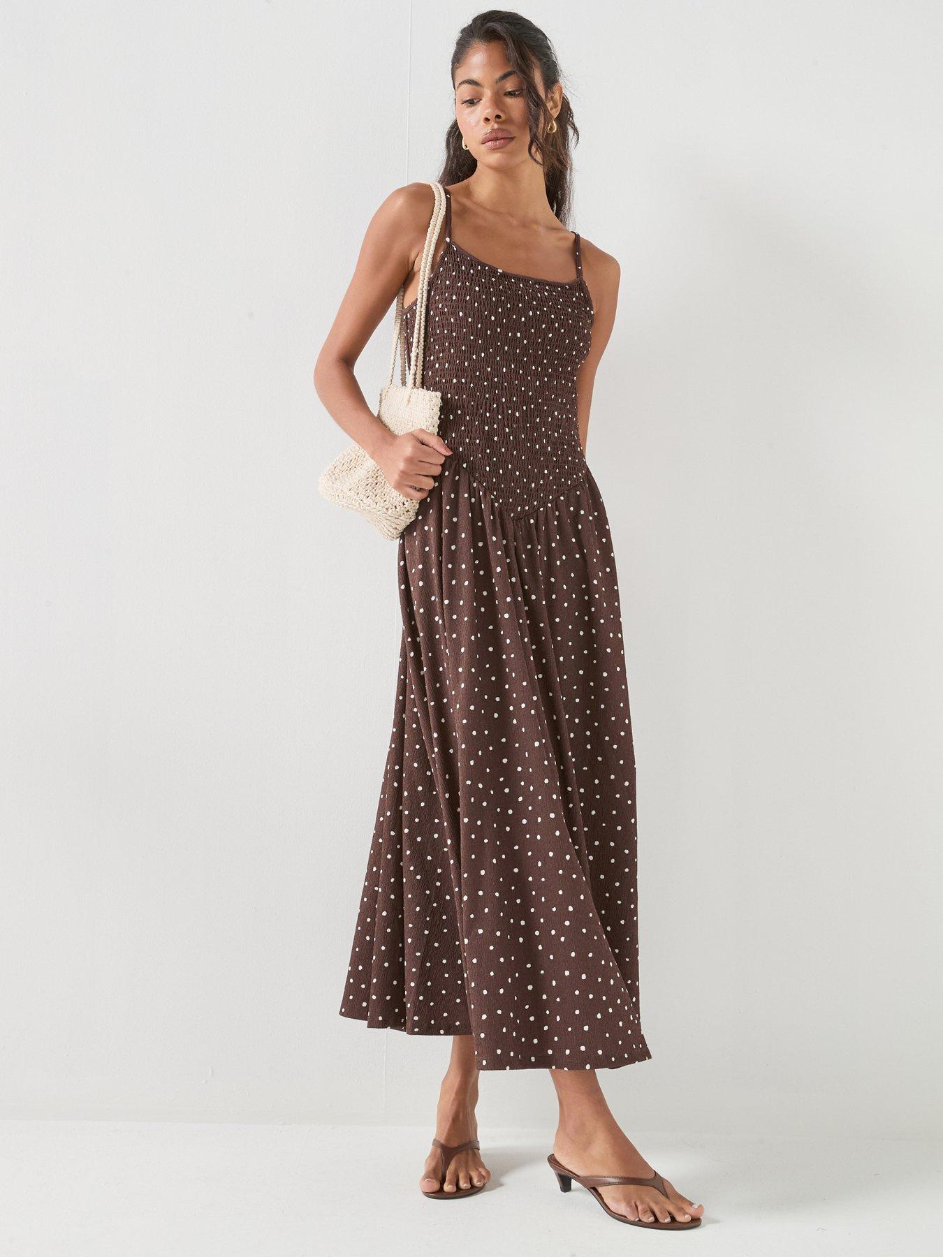 Image 1 of 5 of Only Onlmolly Polka Dot Long Dress - Brown