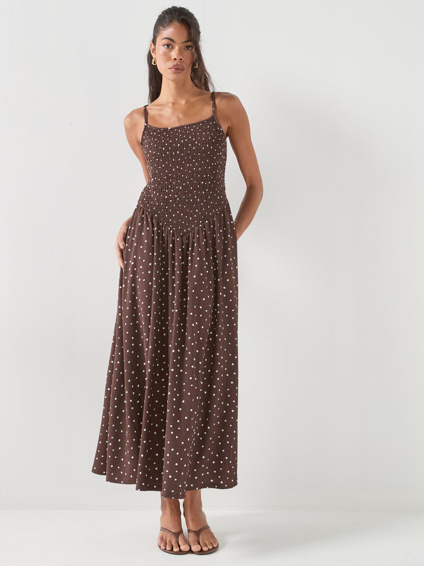 Image 3 of 5 of Only Onlmolly Polka Dot Long Dress - Brown