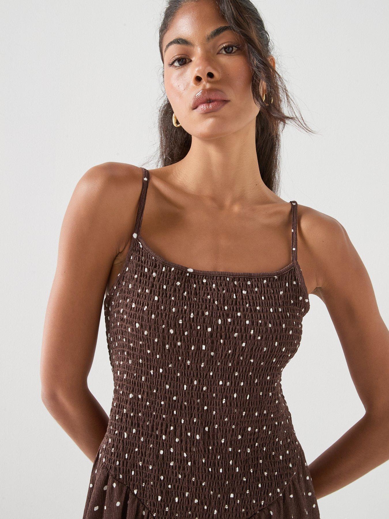 Image 4 of 5 of Only Onlmolly Polka Dot Long Dress - Brown