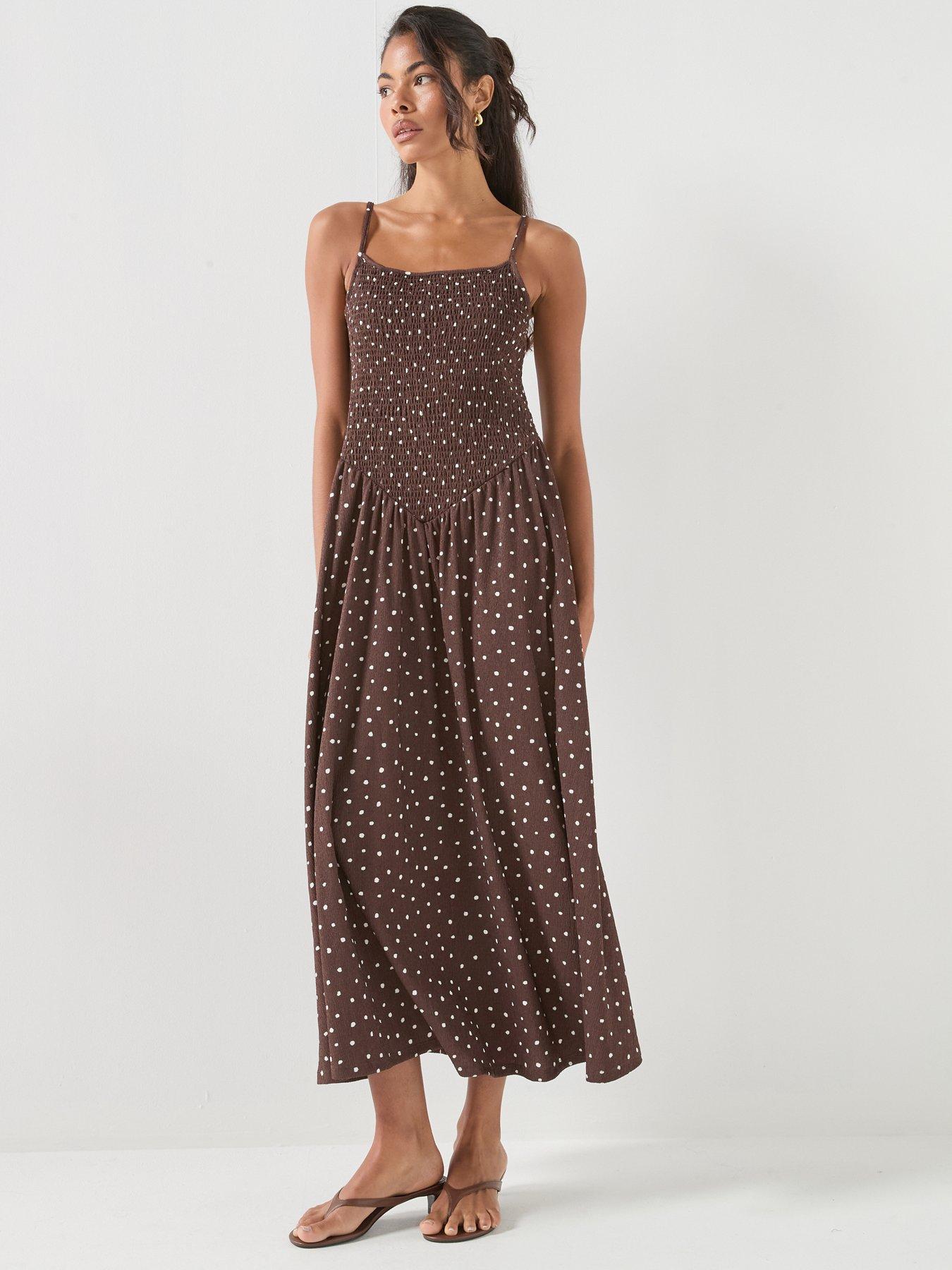 Image 5 of 5 of Only Onlmolly Polka Dot Long Dress - Brown