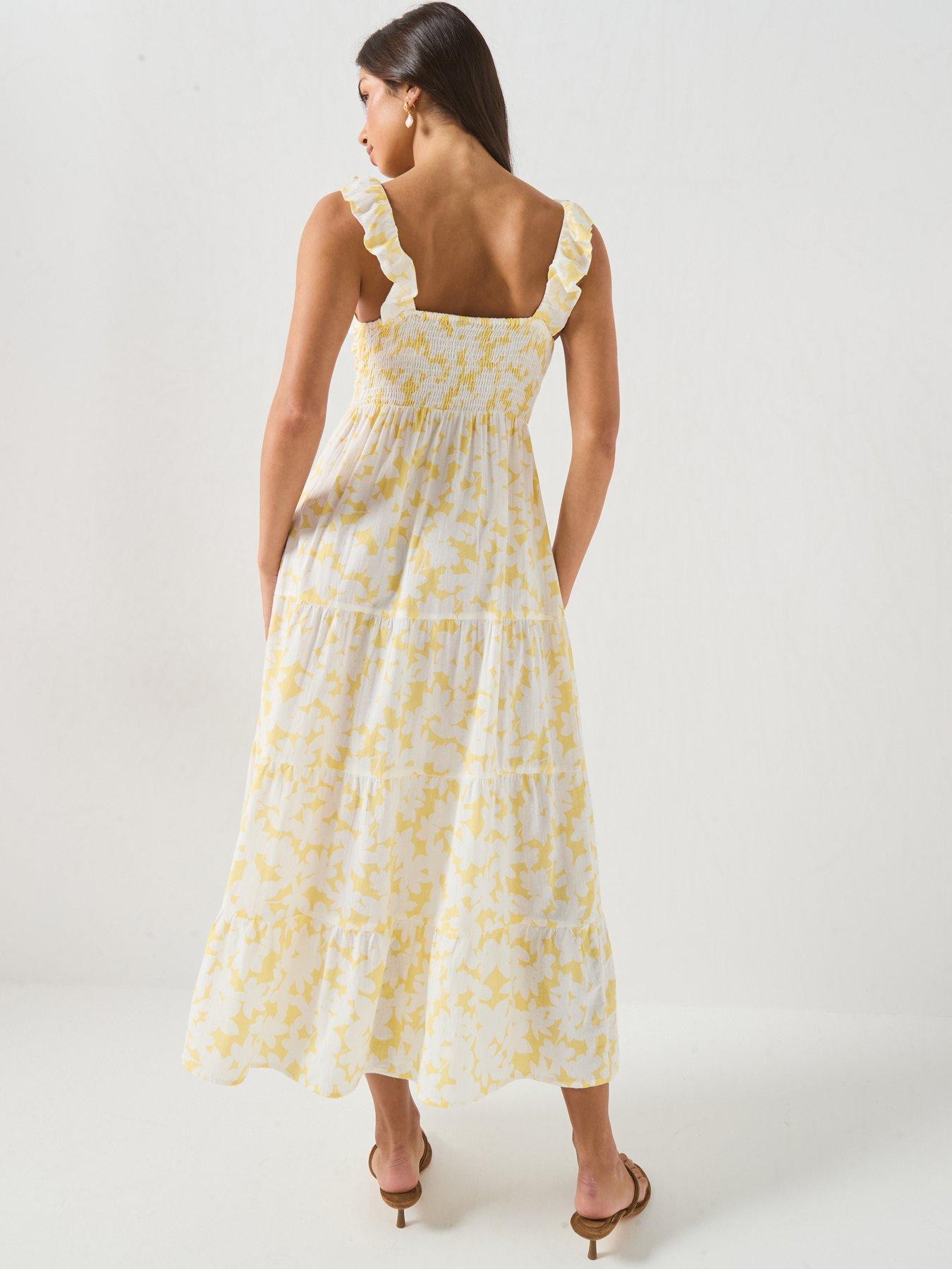 Image 2 of 6 of Vero Moda Frill Ankle Dress - Yellow