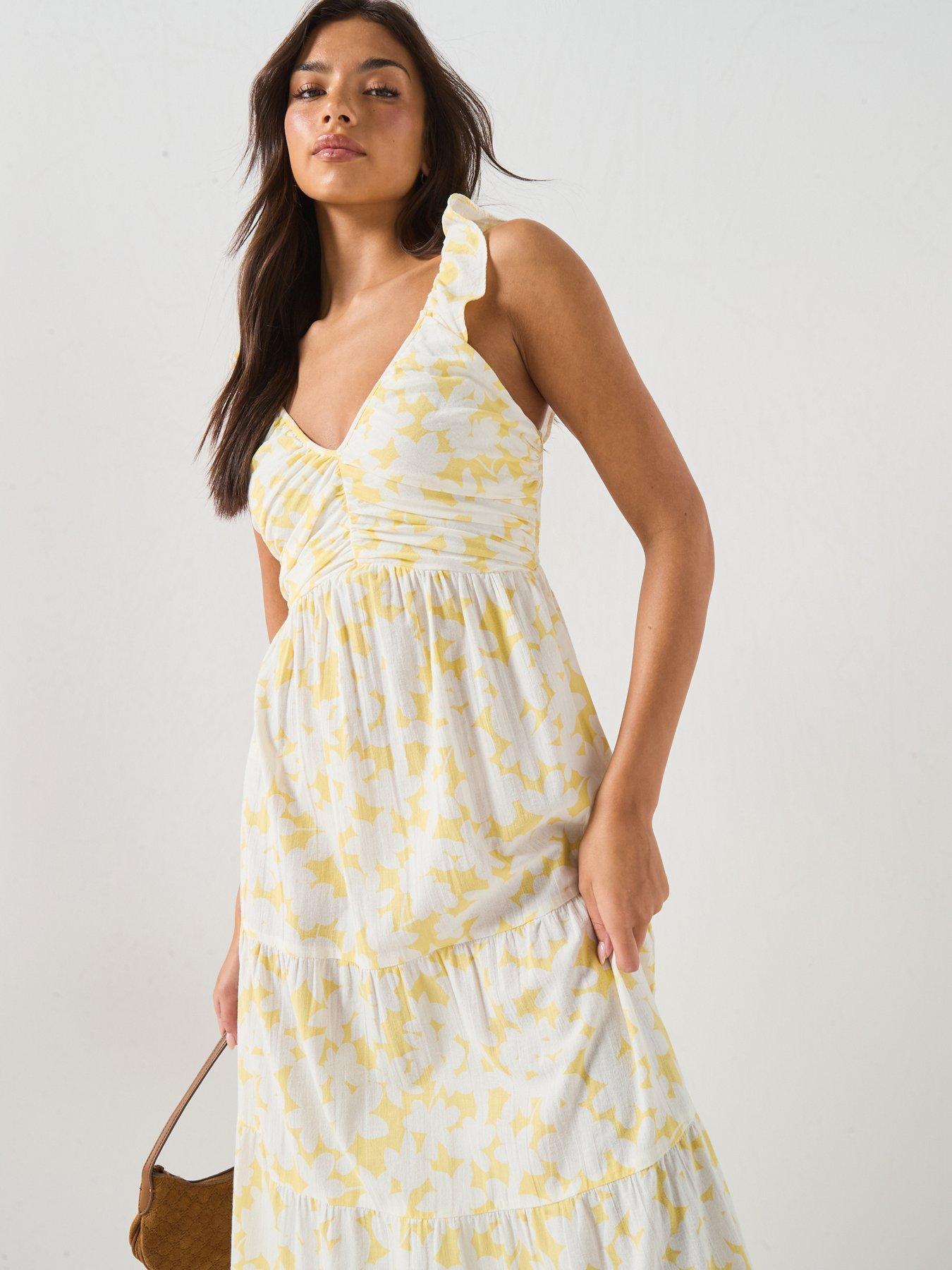 Image 3 of 6 of Vero Moda Frill Ankle Dress - Yellow