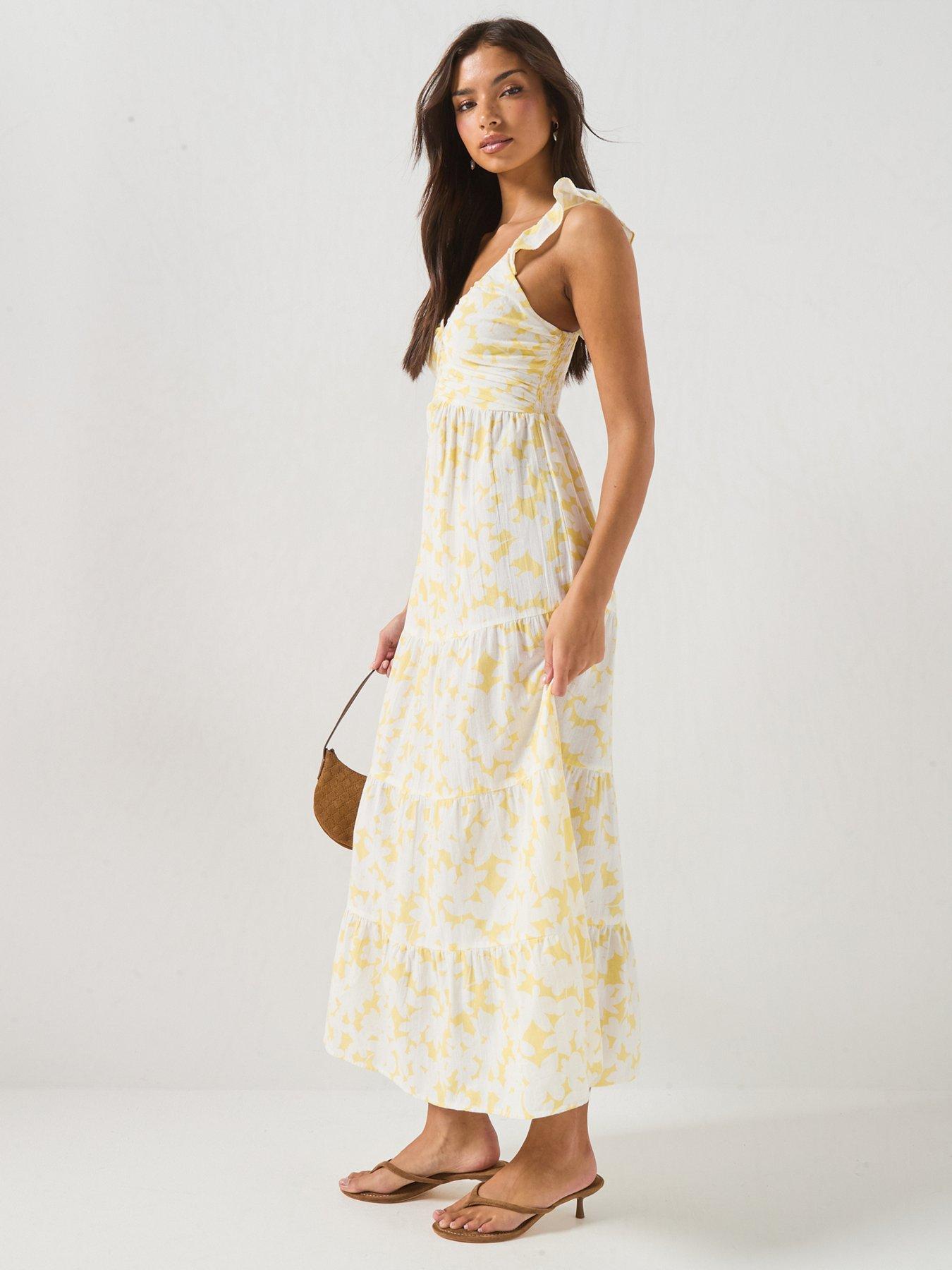 Image 5 of 6 of Vero Moda Frill Ankle Dress - Yellow