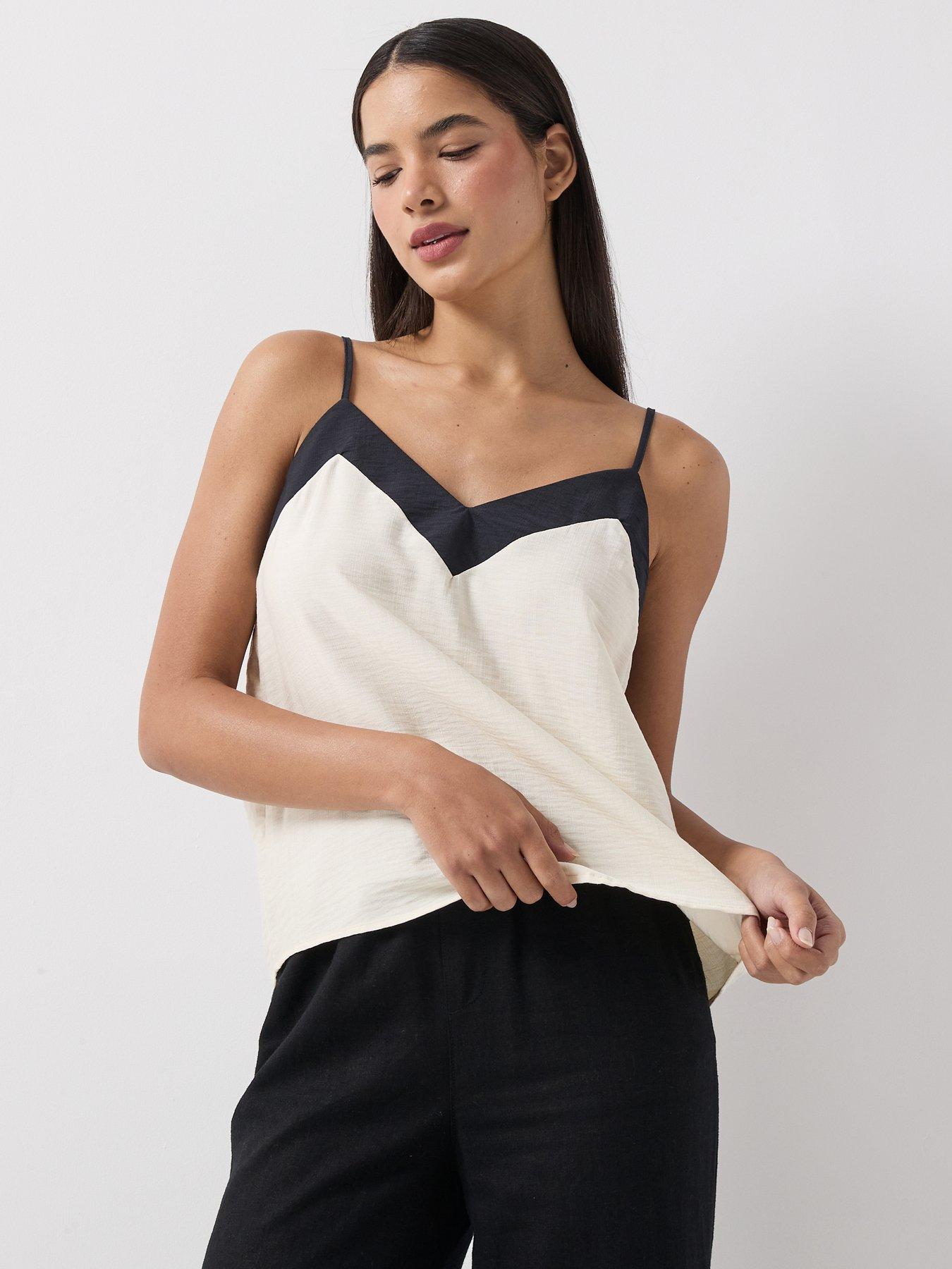 Vero Moda Vmdenise Singlet Top Wvn Btq Ga, Cream/Black, Size Xl, Women