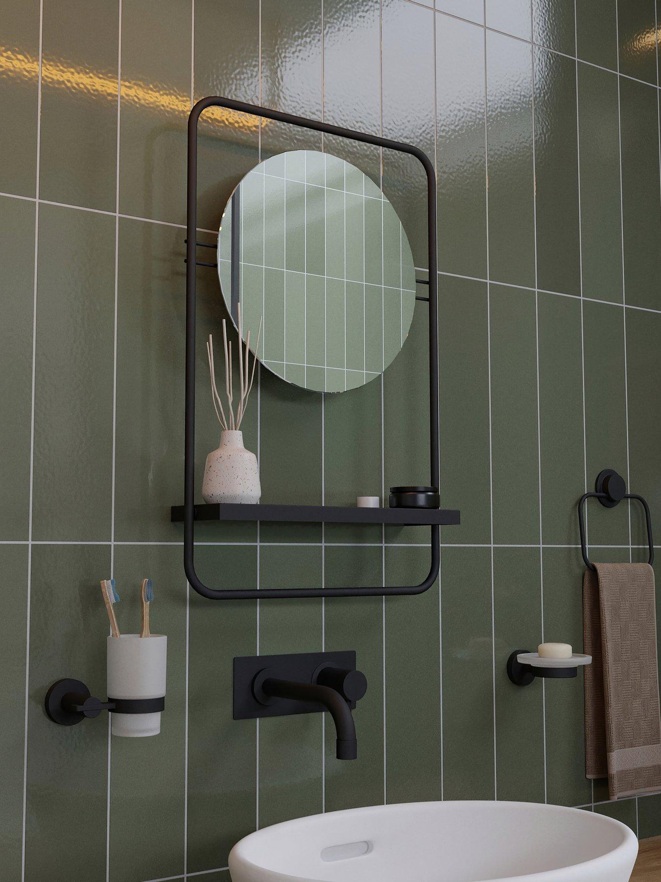 Croydex Furzton Round Mirror Matt Black With Shelf