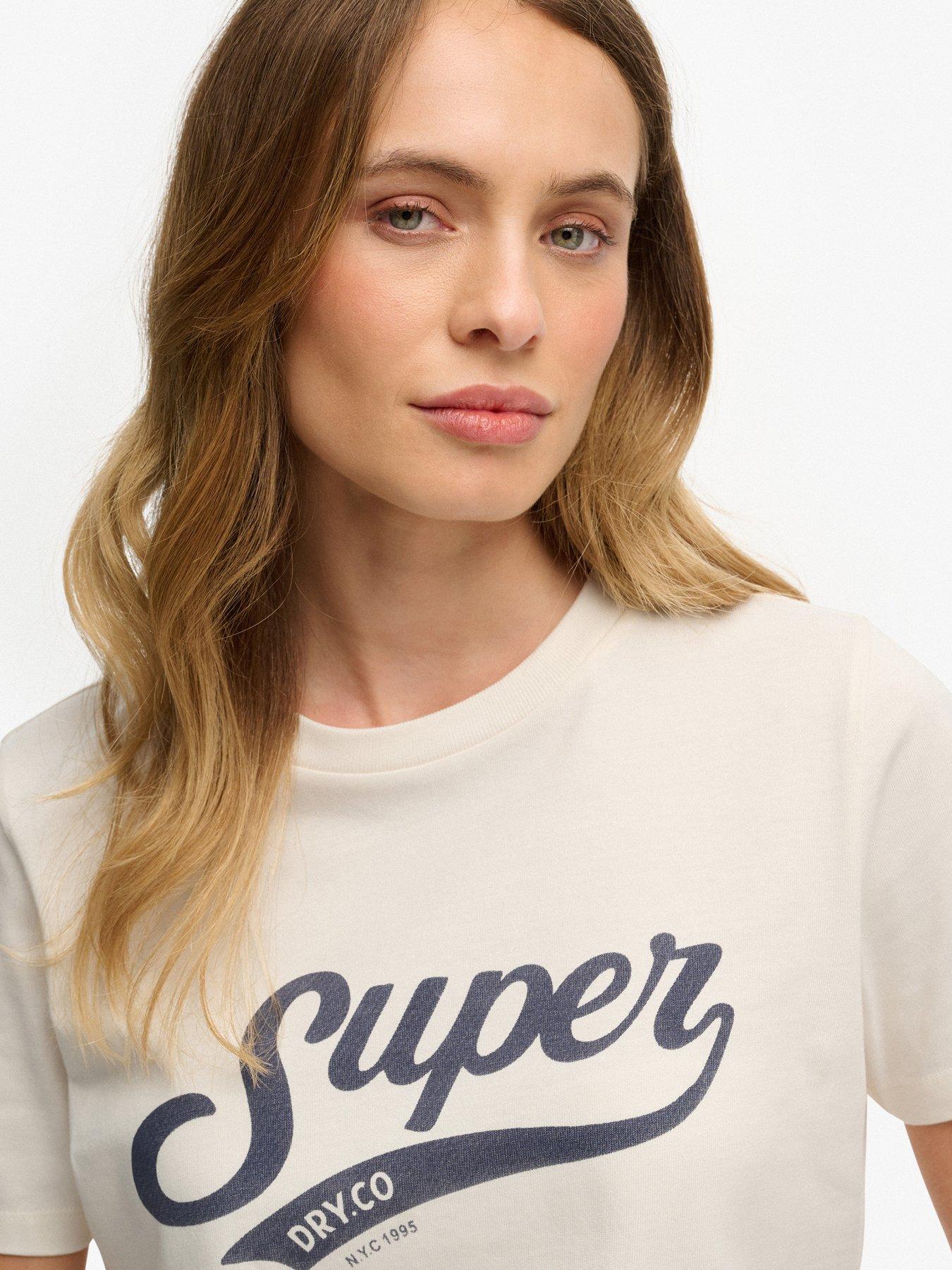 Image 4 of 5 of Superdry Varsity Script T-Shirt - Cream
