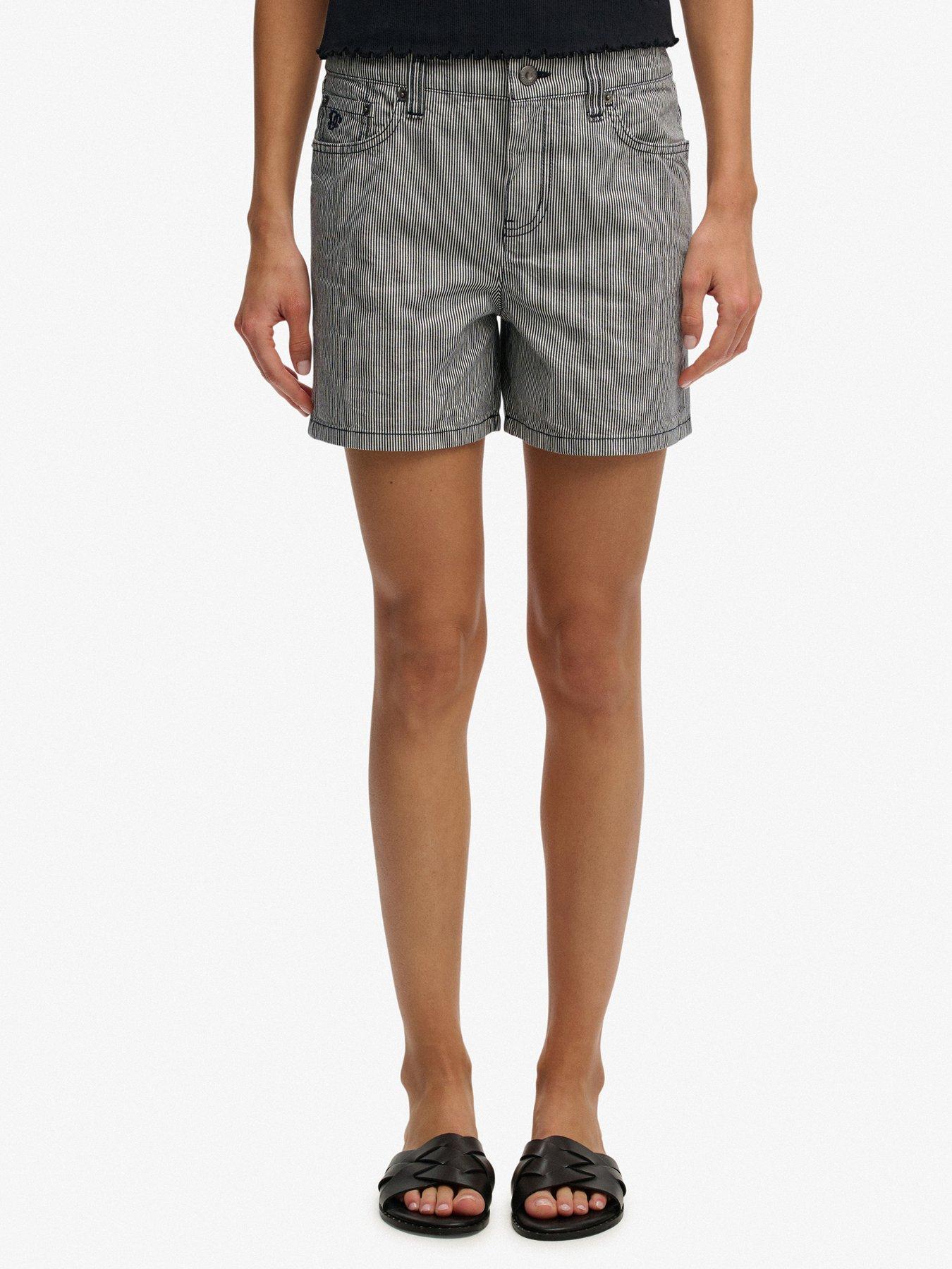 Superdry Mid Rise Stripe Short, Blue, Size 26, Women