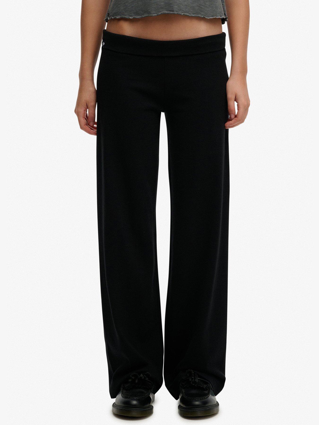 Superdry Athletic Essentials Fold Over Joggers, Black, Size 14, Women