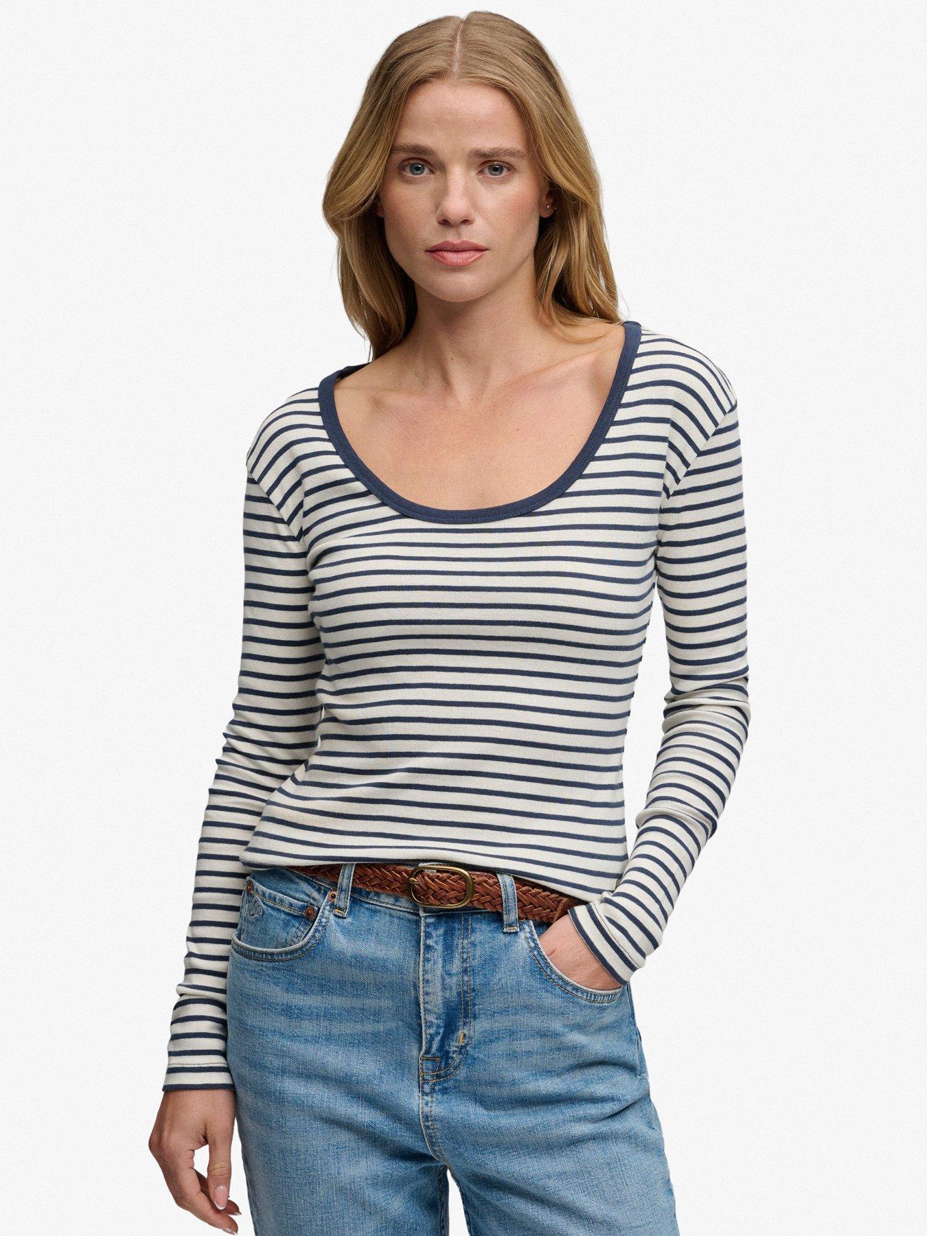 Superdry Athletic Essentials Striped Long Sleeve Top- Blue