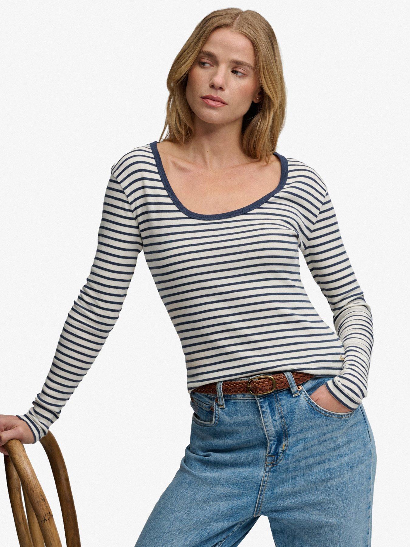 Image 5 of 6 of Superdry Ath Ess Striped Long Sleeve Top - Blue