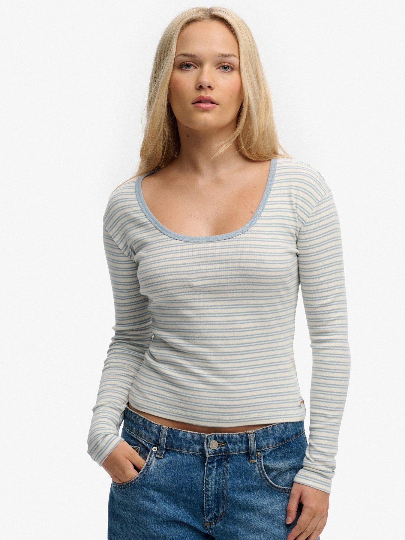 Superdry Ath Ess Striped Long Sleeve Top - Blue